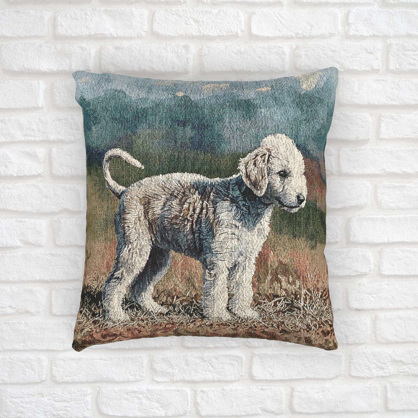 Bedlington Terrier Pillow | Woven Dog Lover Home Décor | 17x18 Cotton Blend Throw Pillow