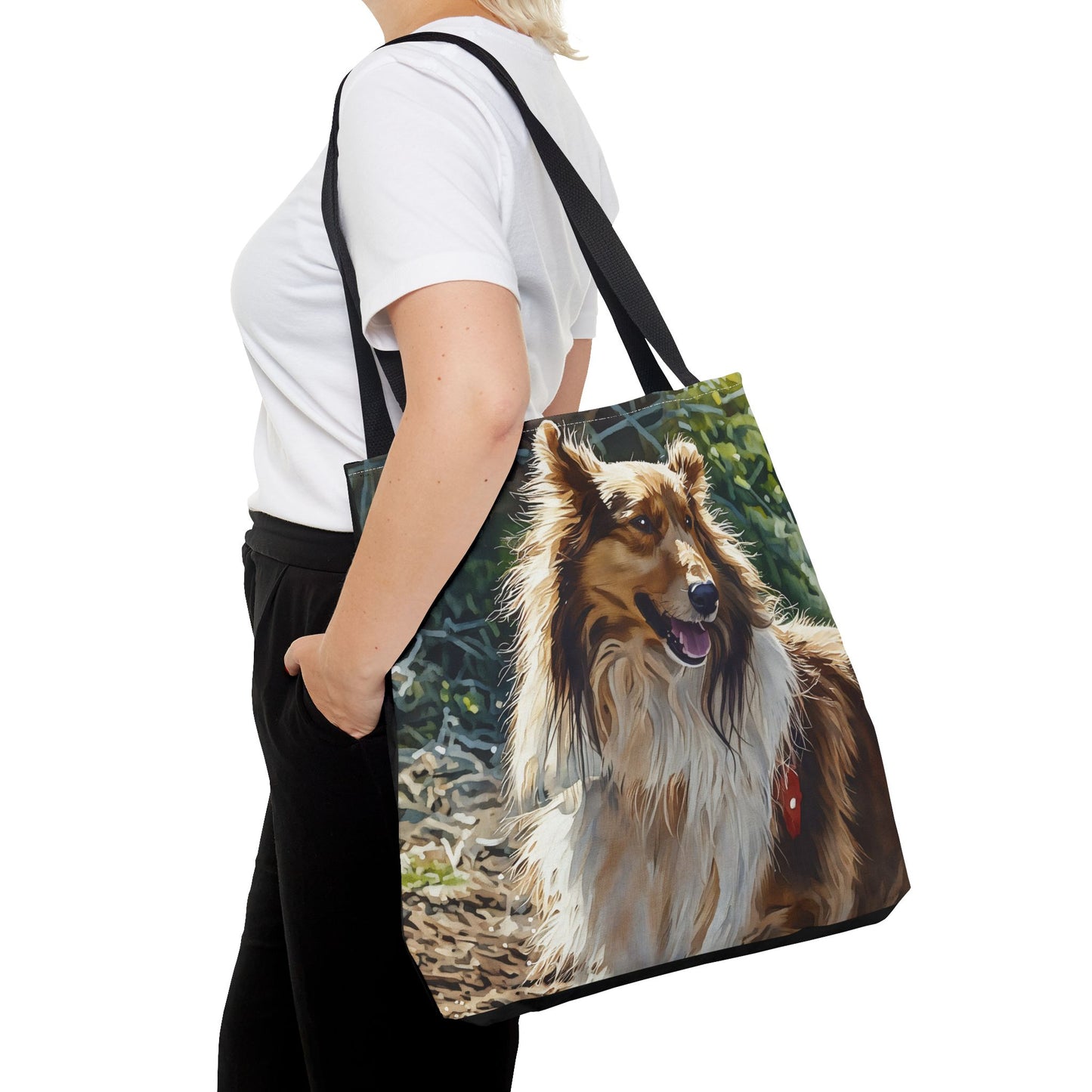 Collie Tote Bag – Durable 100% Polyester Bag with Watercolor Dog Art