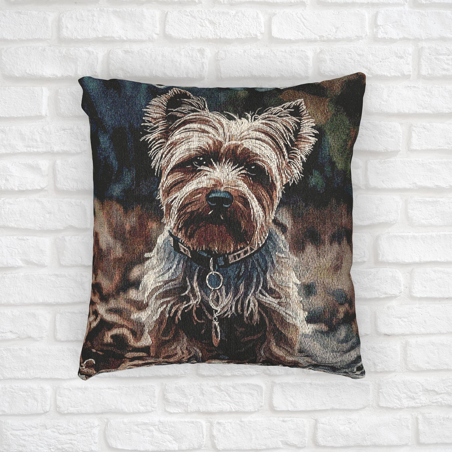 Biewer Terrier Pillow | Dog Lover Home Décor | Decorative Woven Pillow with Biewer Terrier Art