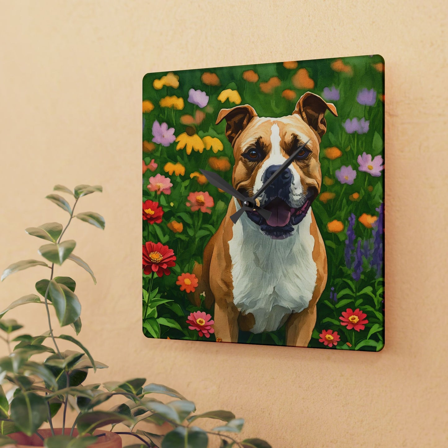 American Staffordshire Terrier Wall Clock | AmStaff Dog Lover Gift | Watercolor Dog Art on Acrylic Clock