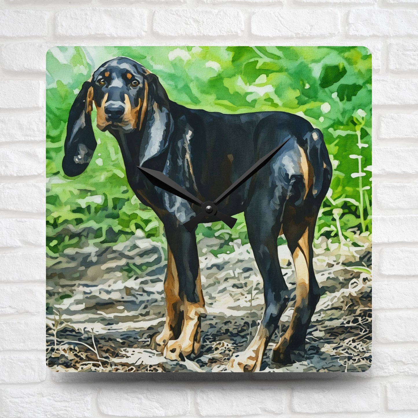 Black and Tan Coonhound Wall Clock | Dog Lover Gift | Stylish Acrylic Clock with Coonhound Art