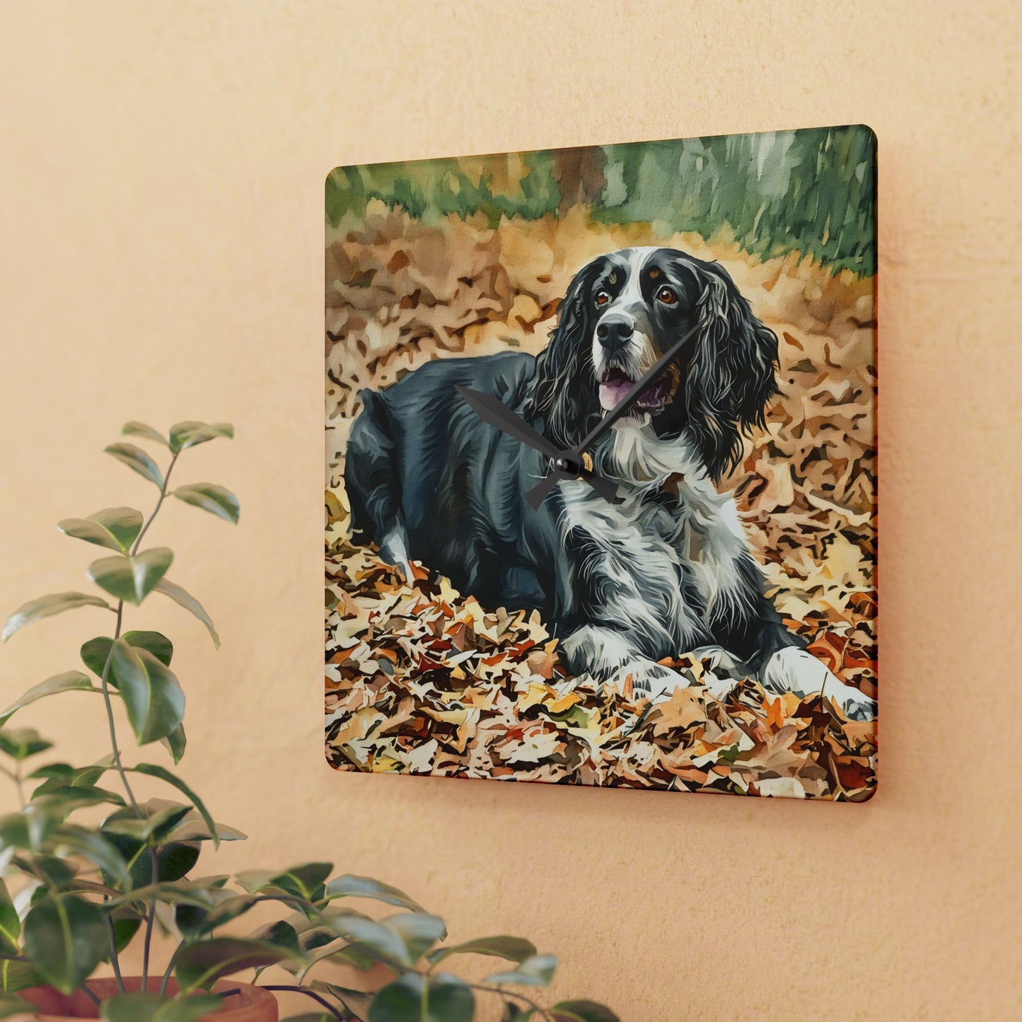English Springer Spaniel Wall Clock – Watercolor Dog Portrait on Acrylic – Perfect Gift for Springer Lovers