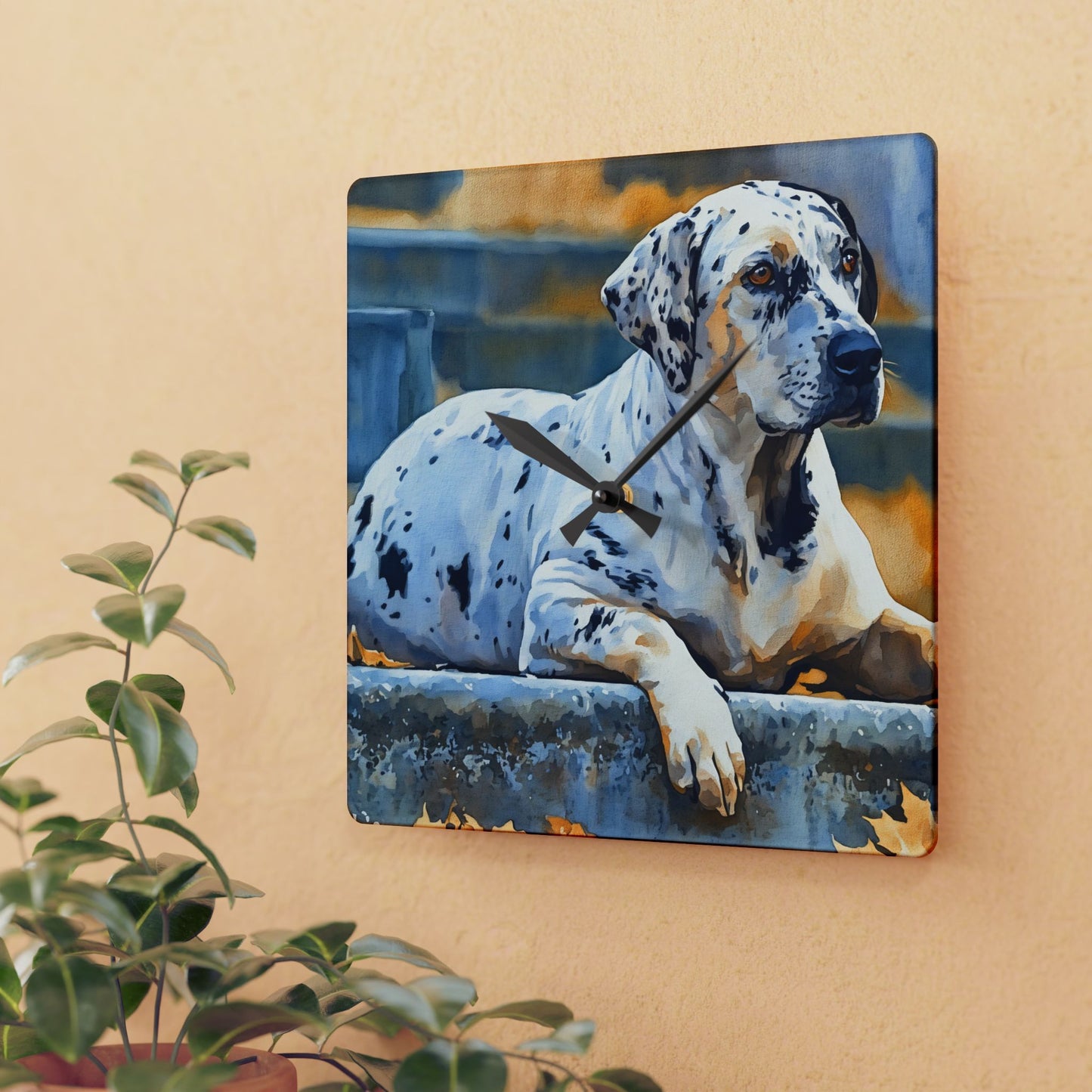 American Leopard Hound Wall Clock | Unique Dog Lover Gift | Watercolor Hound Art on Acrylic Clock