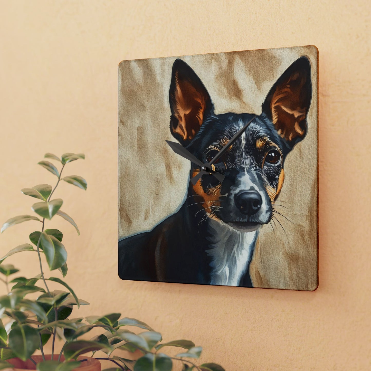 Rat Terrier Wall Clock – Energetic Dog Lover Gift – Watercolor Rat Terrier Art