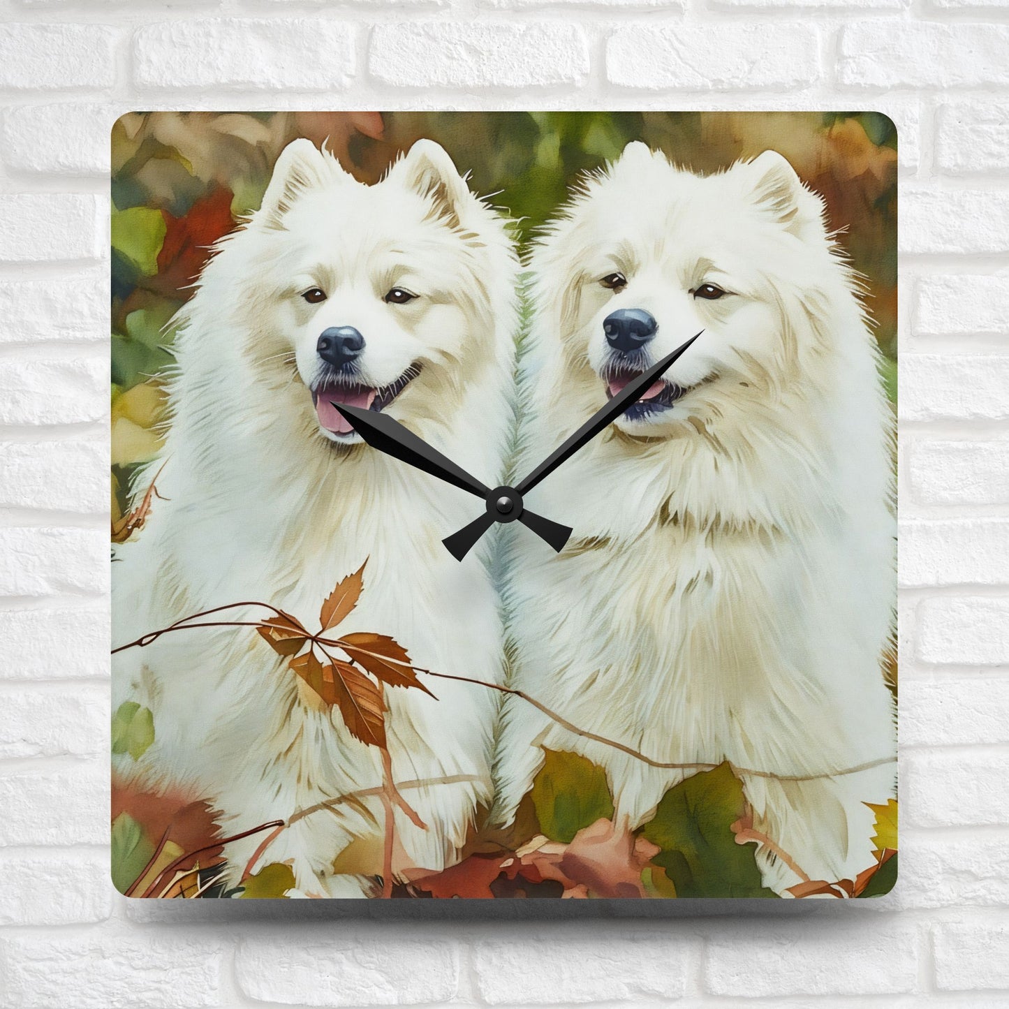 Samoyed Wall Clock – Smiling Dog Lover Gift – Watercolor Samoyed Art