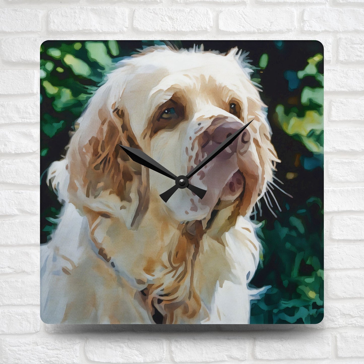 Clumber Spaniel Acrylic Wall Clock – Watercolor Dog Art Home Décor
