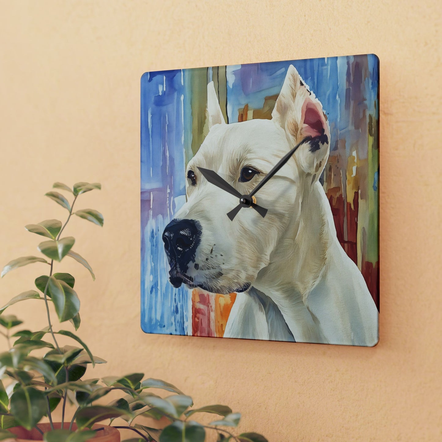 Watercolor Dogo Argentino Wall Clock | Acrylic Dog Lover Home Décor