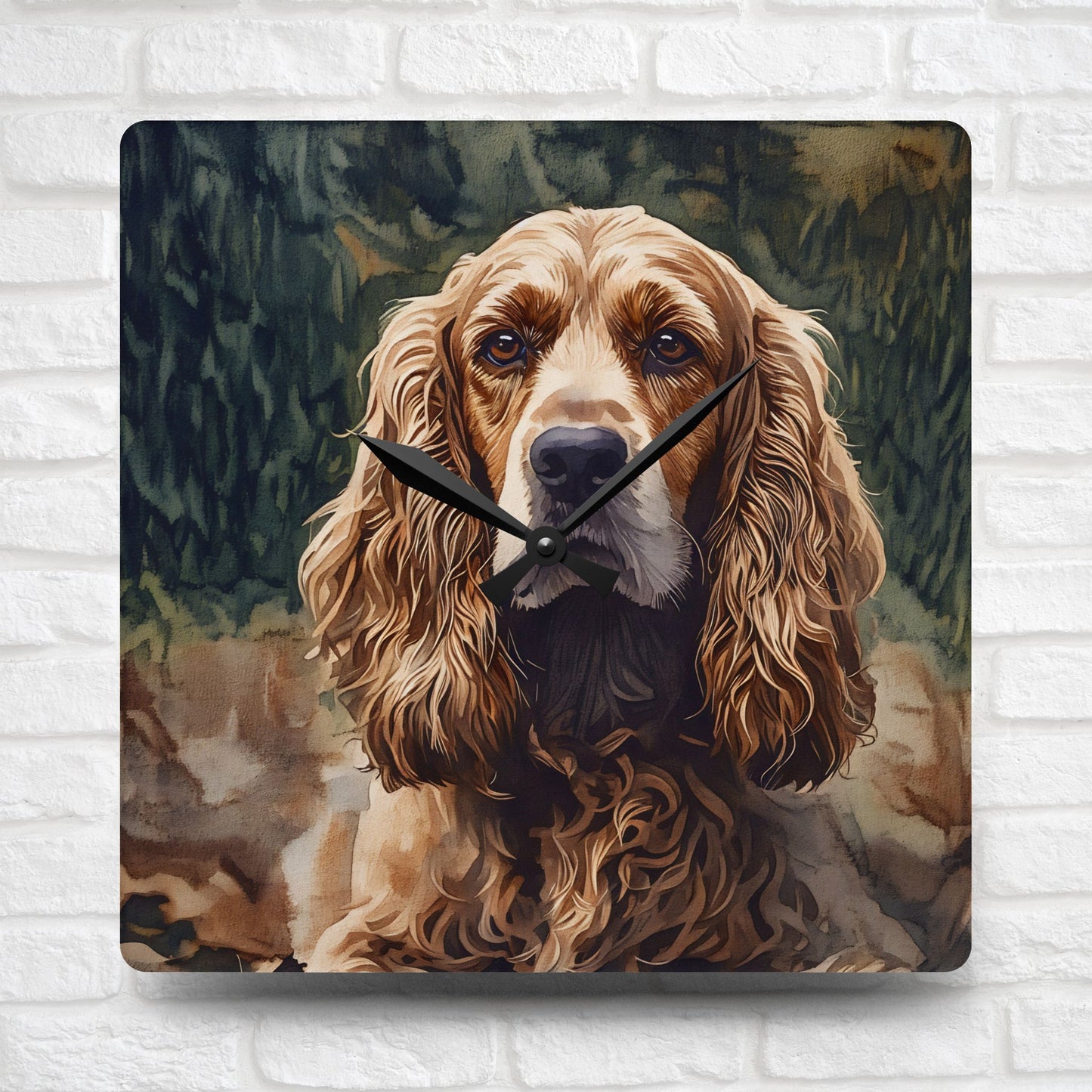 English Cocker Spaniel Wall Clock – Elegant Acrylic Clock with Watercolor Spaniel Art
