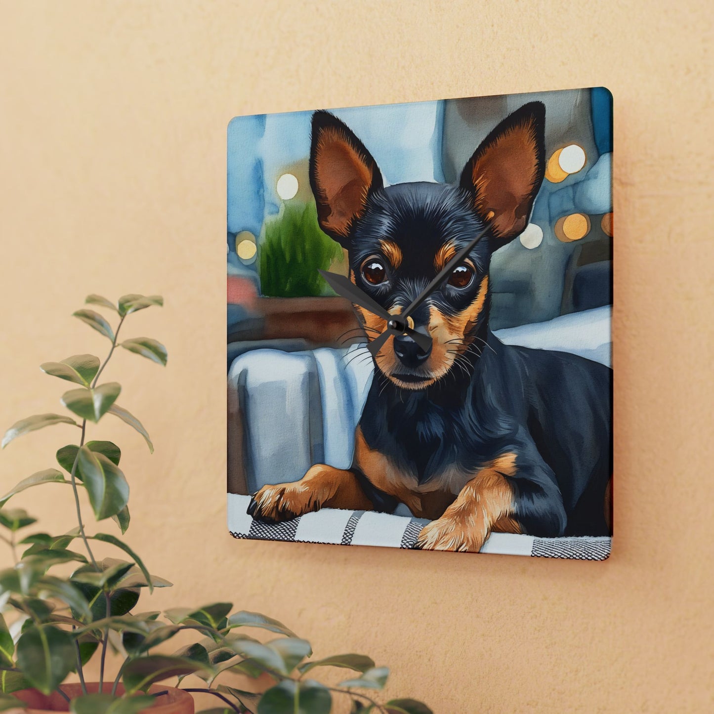Miniature Pinscher Wall Clock – Confident Dog Lover Gift – Watercolor Miniature Pinscher Art