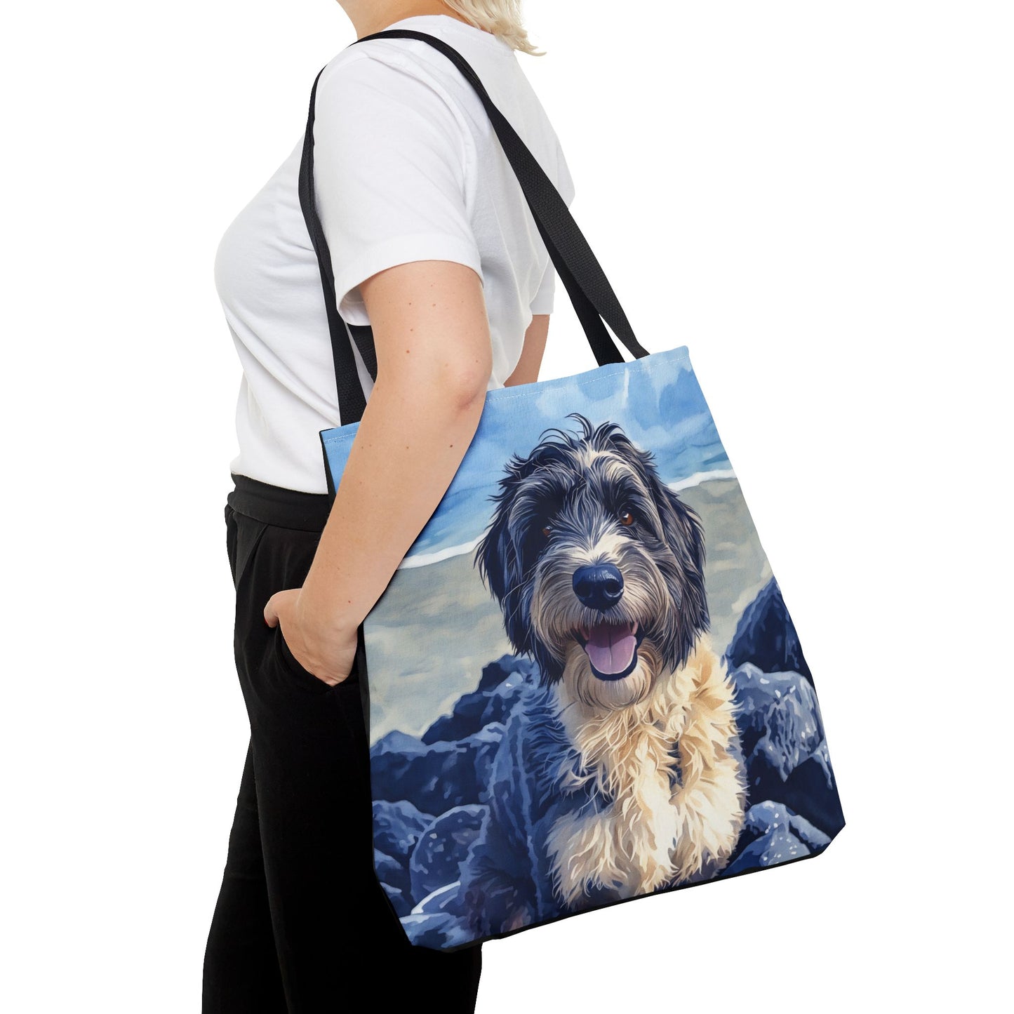 Aussiedoodle Tote Bag | Stylish Reusable Bag with Australian Shepherd & Poodle Watercolor Art