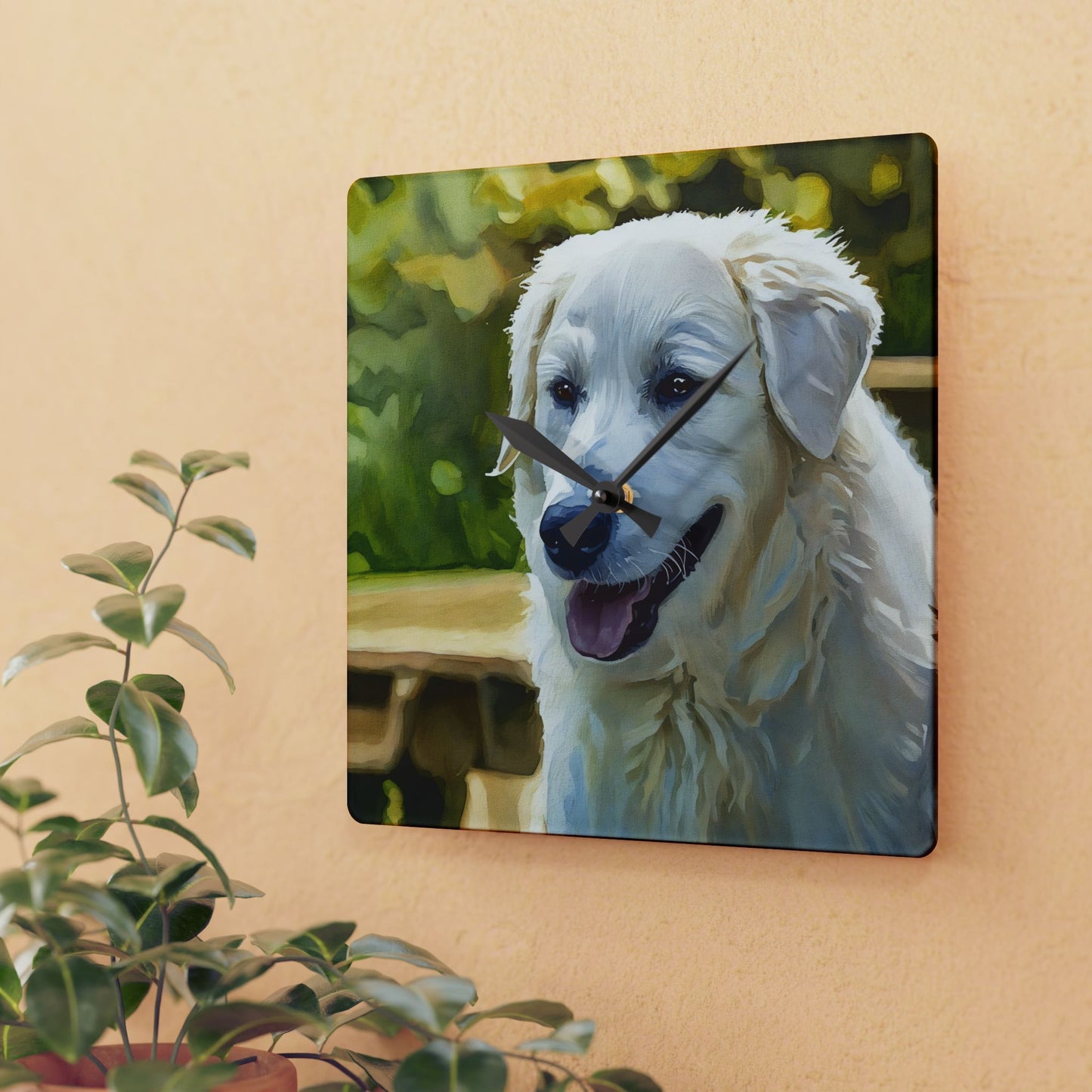 Kuvasz Wall Clock | 10.75” Acrylic Hungarian Guardian Dog Décor