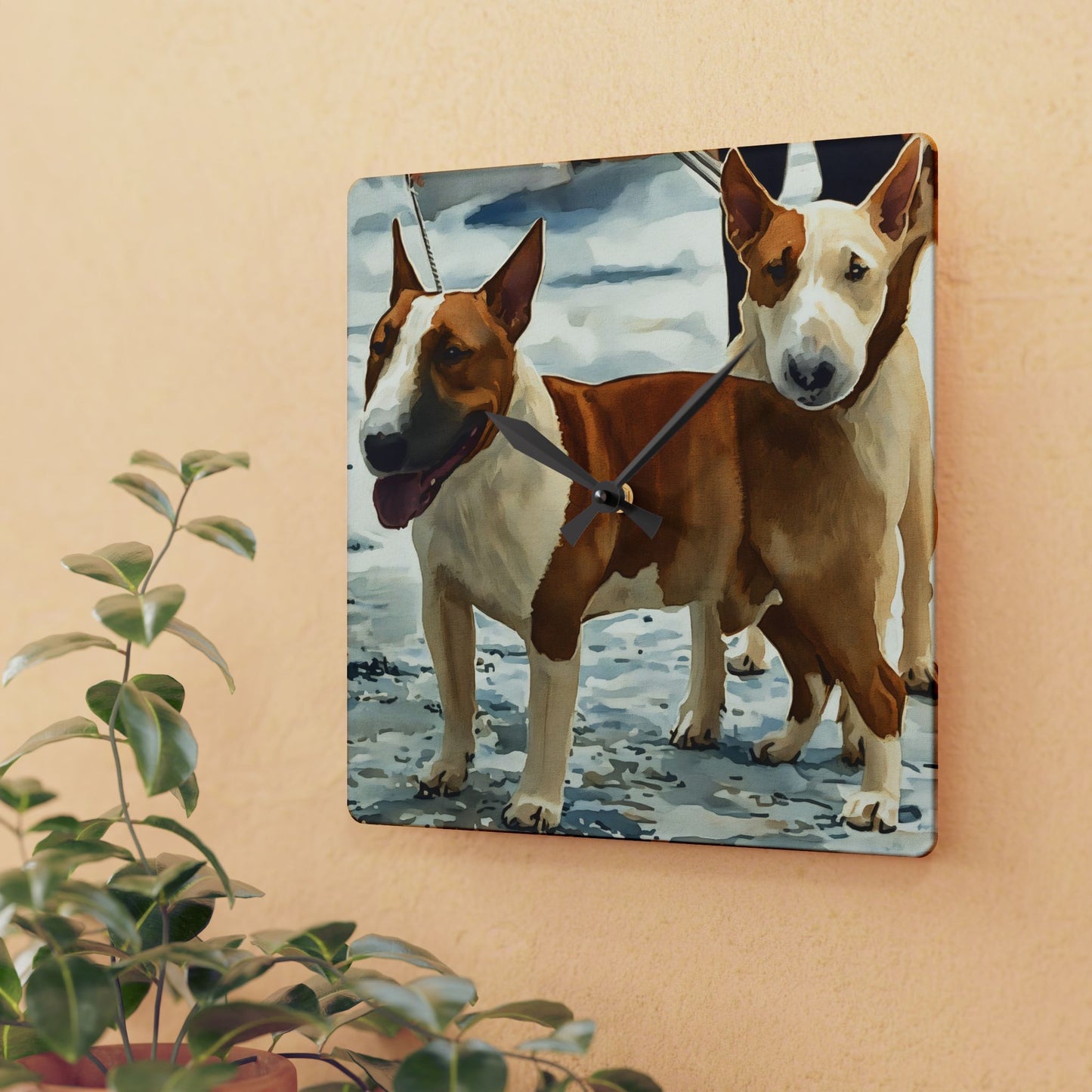 Miniature Bull Terrier Wall Clock – Bold Dog Lover Gift – Watercolor Mini Bull Terrier Art