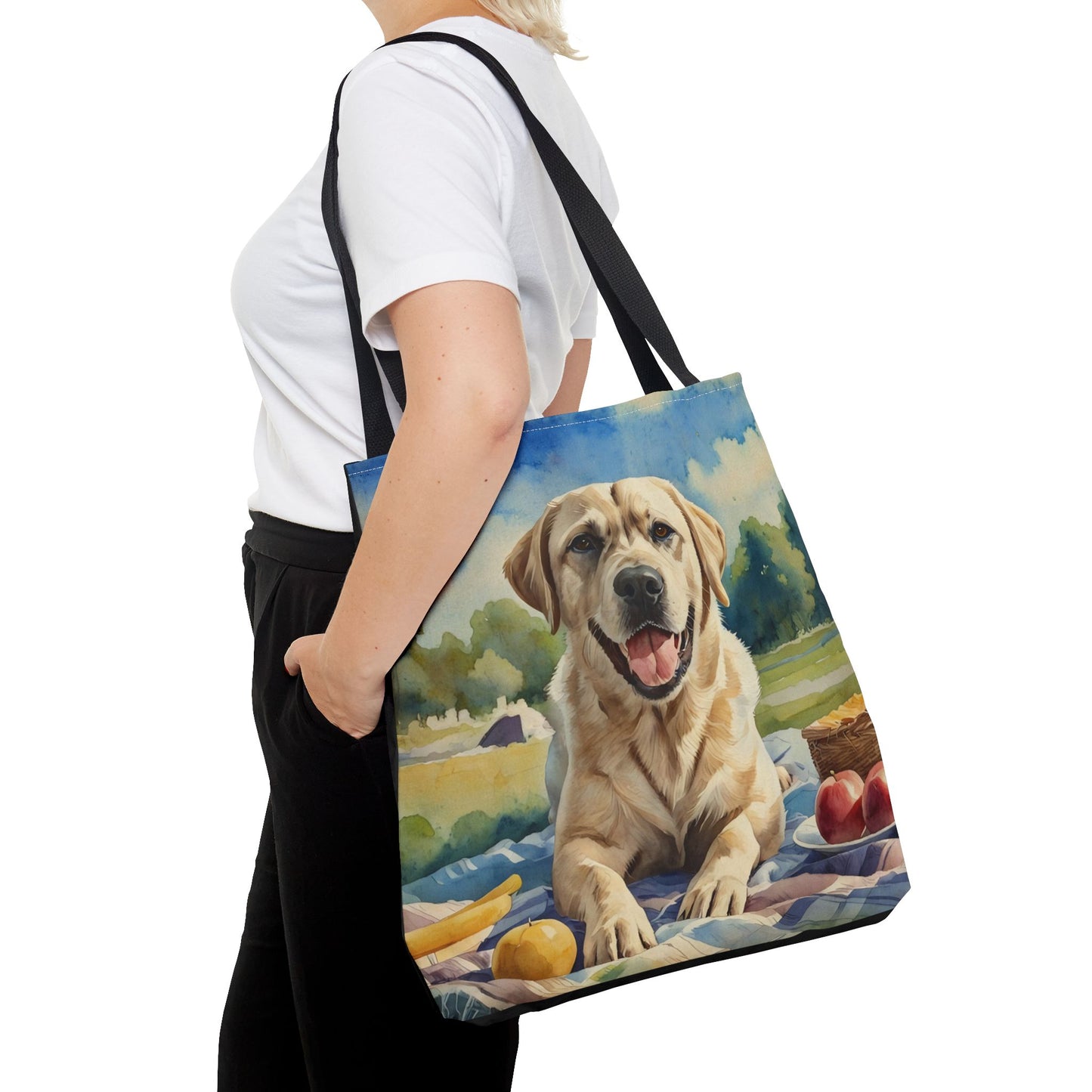 Labrador Retriever Tote Bag | Picnic Scene Dog Art | Large Reusable Shoulder Bag for Dog Moms and Nature Lovers