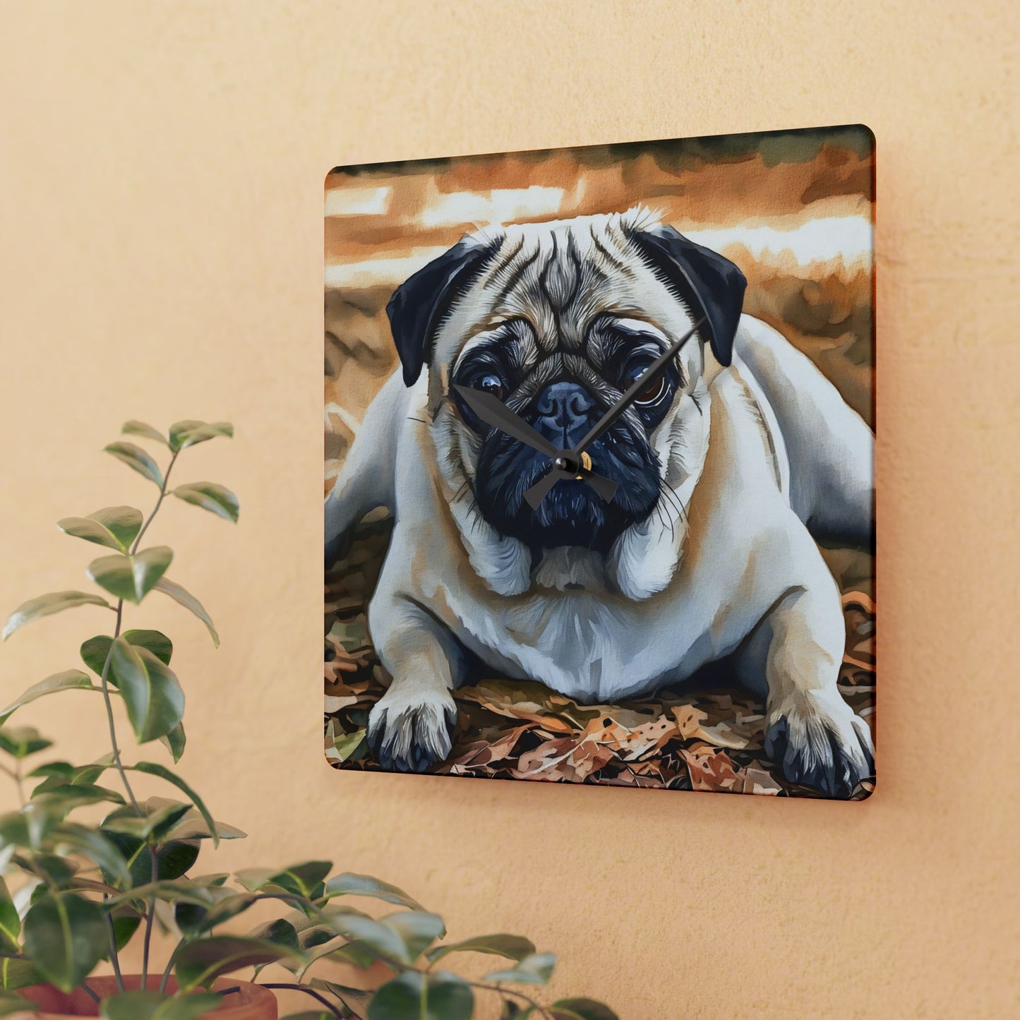 Pug Wall Clock – Cute Dog Lover Gift – Watercolor Pug Art