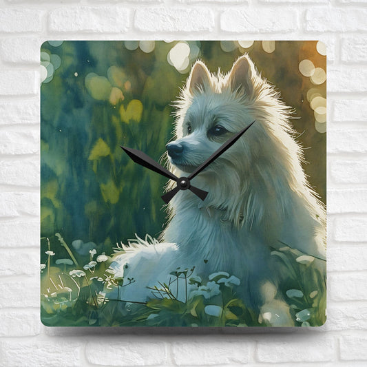 Japanese Spitz Acrylic Wall Clock – Fluffy & Cheerful Dog Lover Home Décor