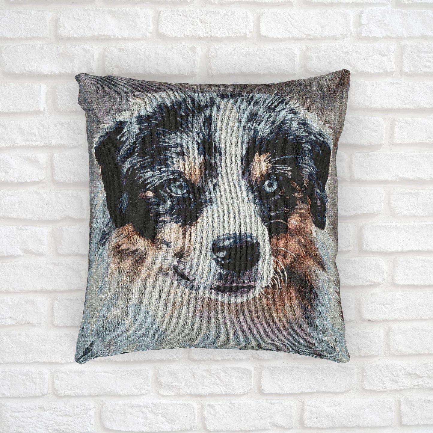 Miniature American Shepherd Decorative Pillow – Energetic Dog Lover Accent – Woven 17"x18" Pillow