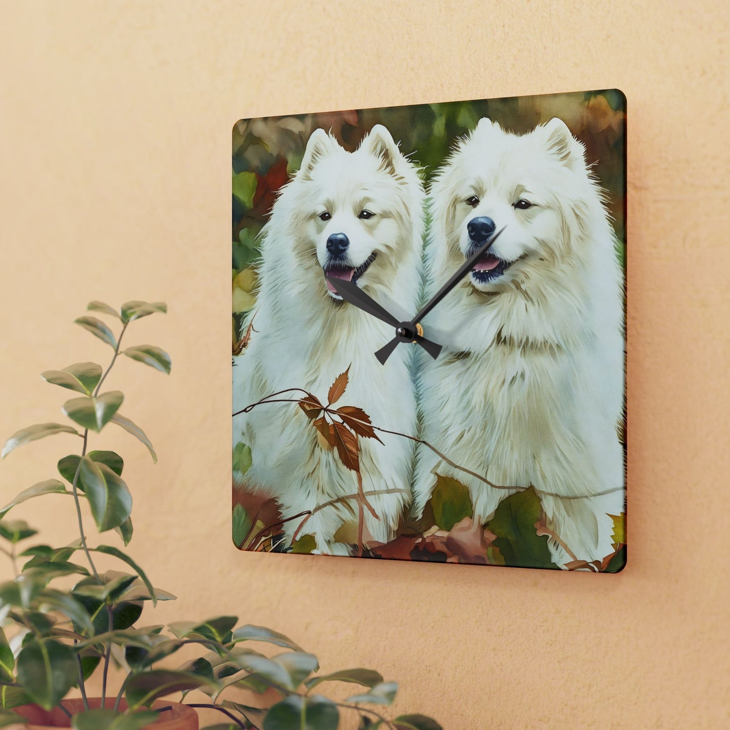 Samoyed Wall Clock – Smiling Dog Lover Gift – Watercolor Samoyed Art