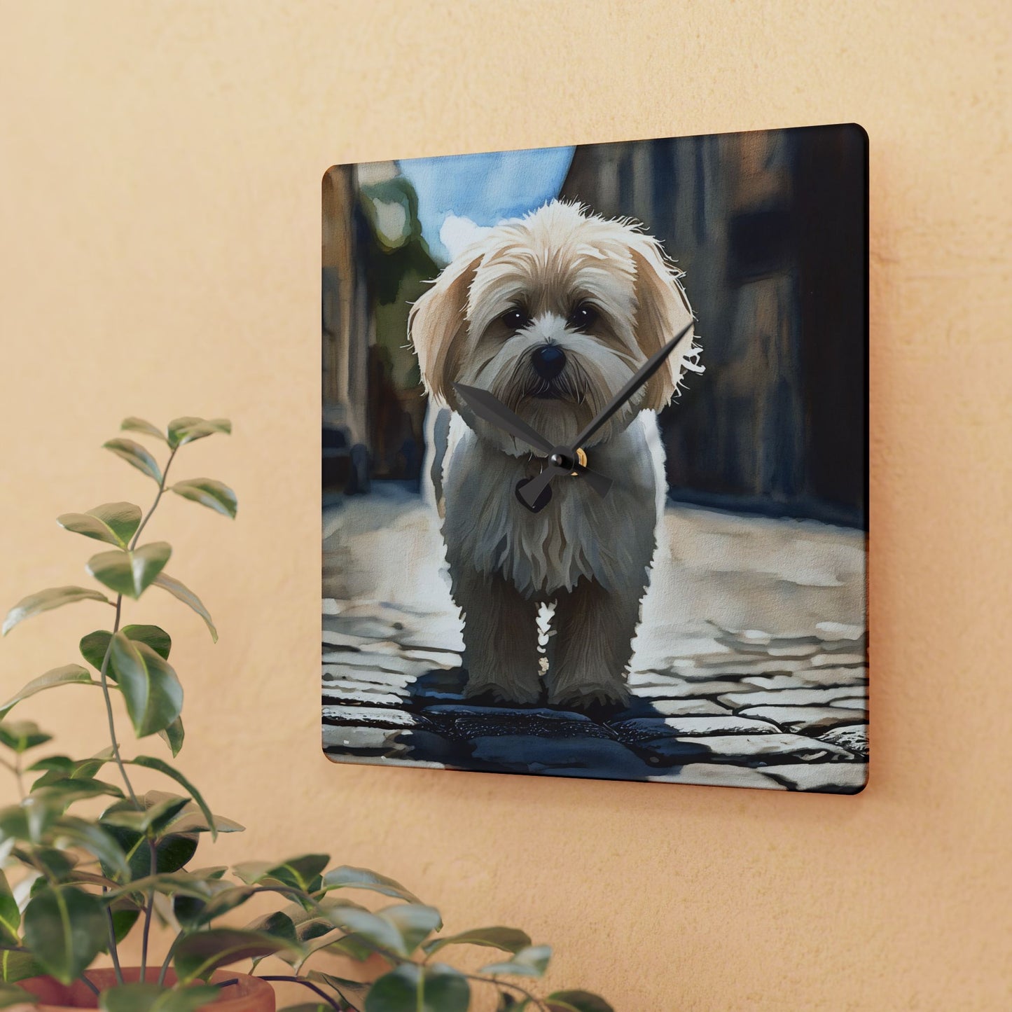 Maltese Wall Clock – Elegant Dog Lover Décor – Watercolor Maltese Art