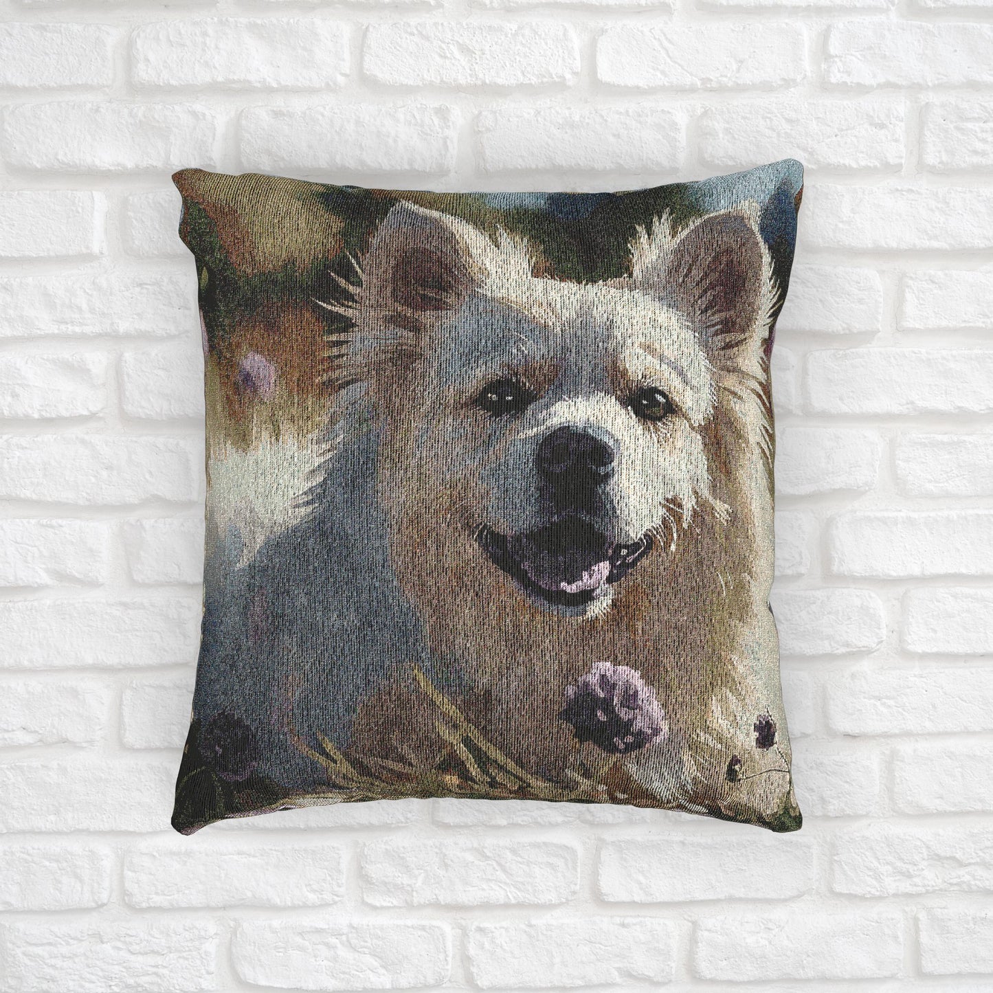 Japanese Spitz Decorative Woven Pillow – 17" x 18" Dog Lover Home Décor