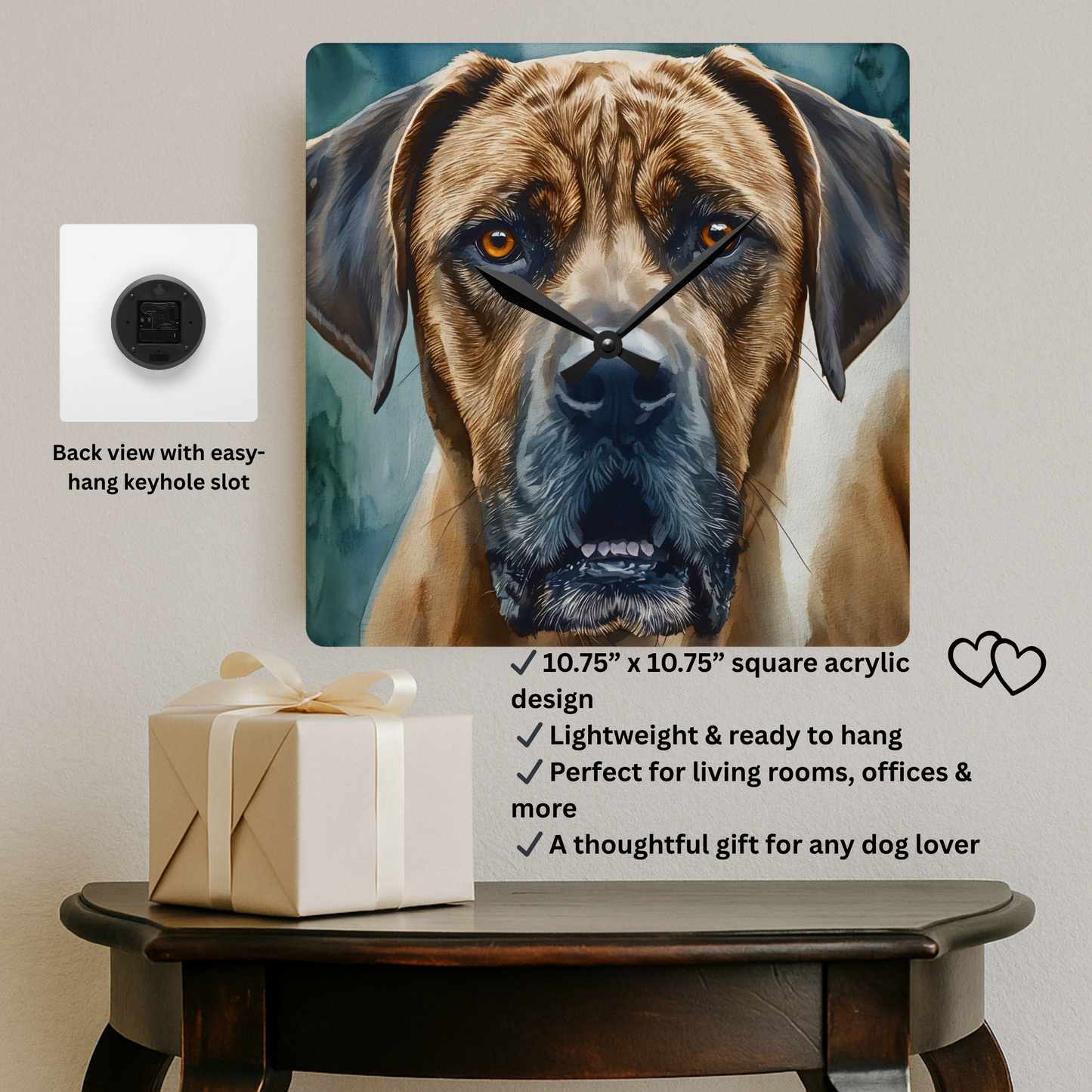 Boerboel Wall Clock | Dog Lover Gift | Decorative Acrylic Clock with Elegant Boerboel Art