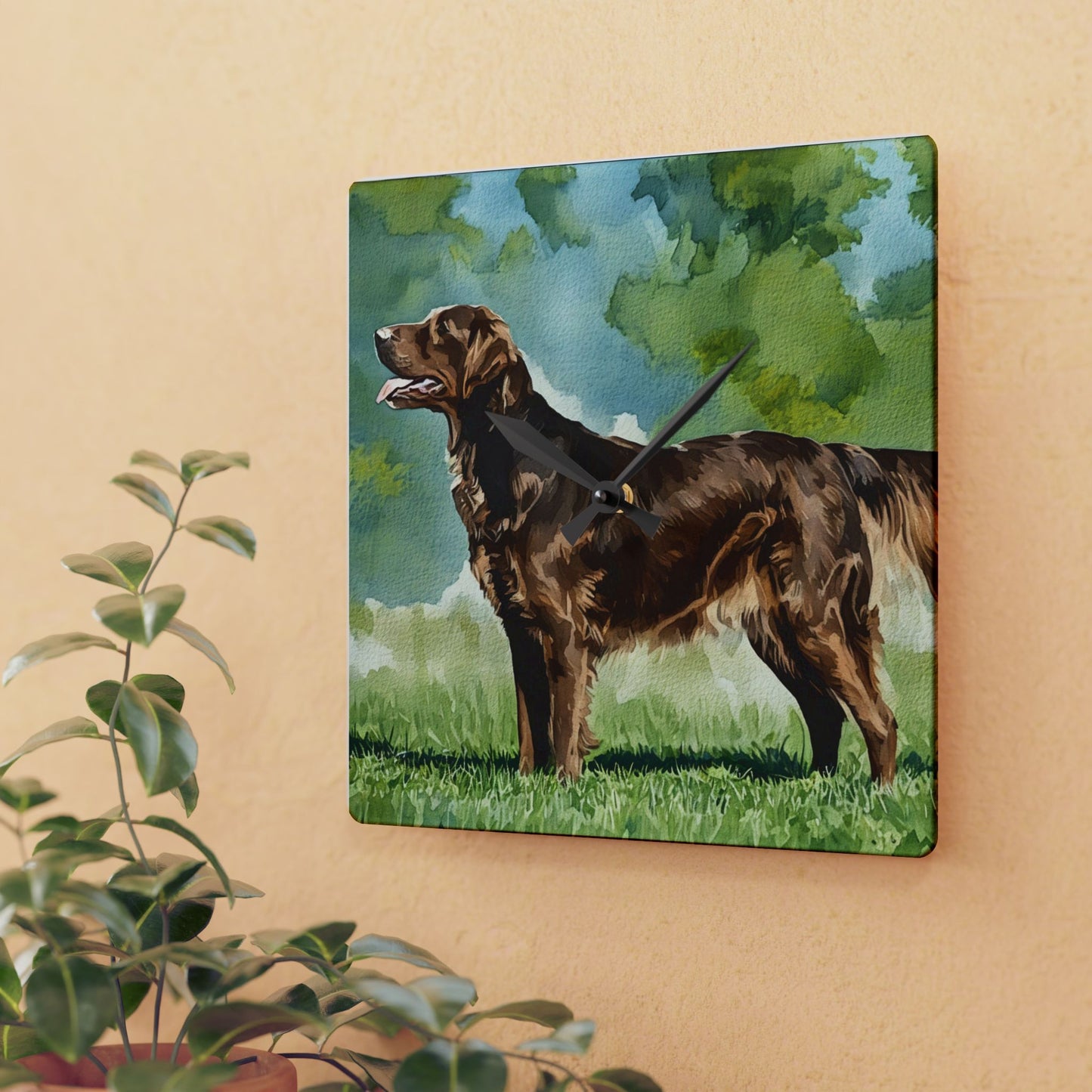 Flat-Coated Retriever Wall Clock – Watercolor Dog Art Home Décor