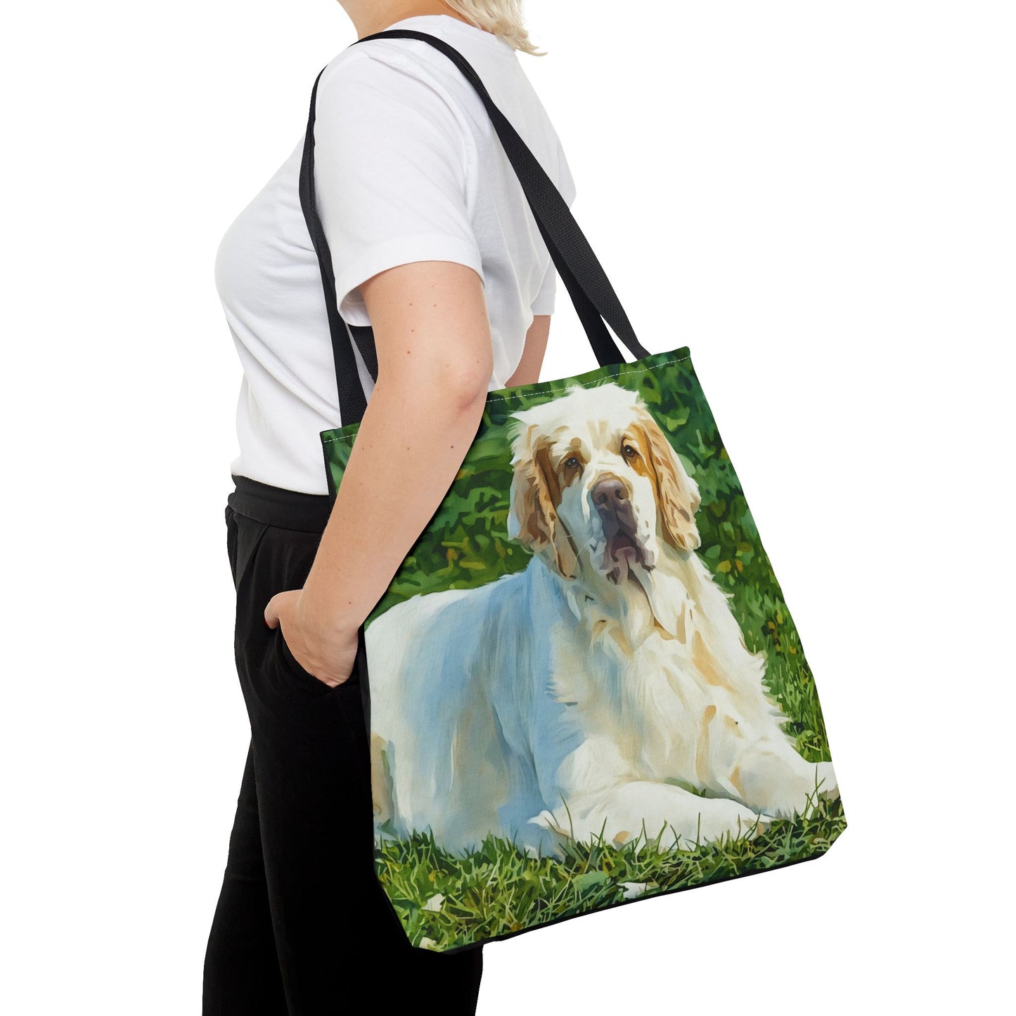 Clumber Spaniel Tote Bag – 100% Polyester Reusable Bag with Watercolor Dog Art