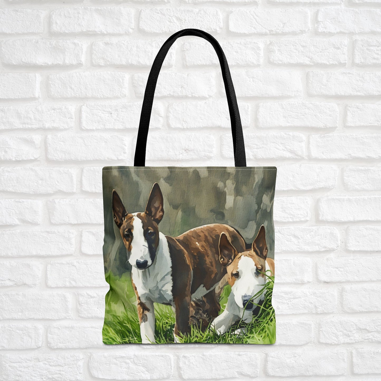 Miniature Bull Terrier Tote Bag – Bold Dog Lover Gift – Watercolor Miniature Bull Terrier Art