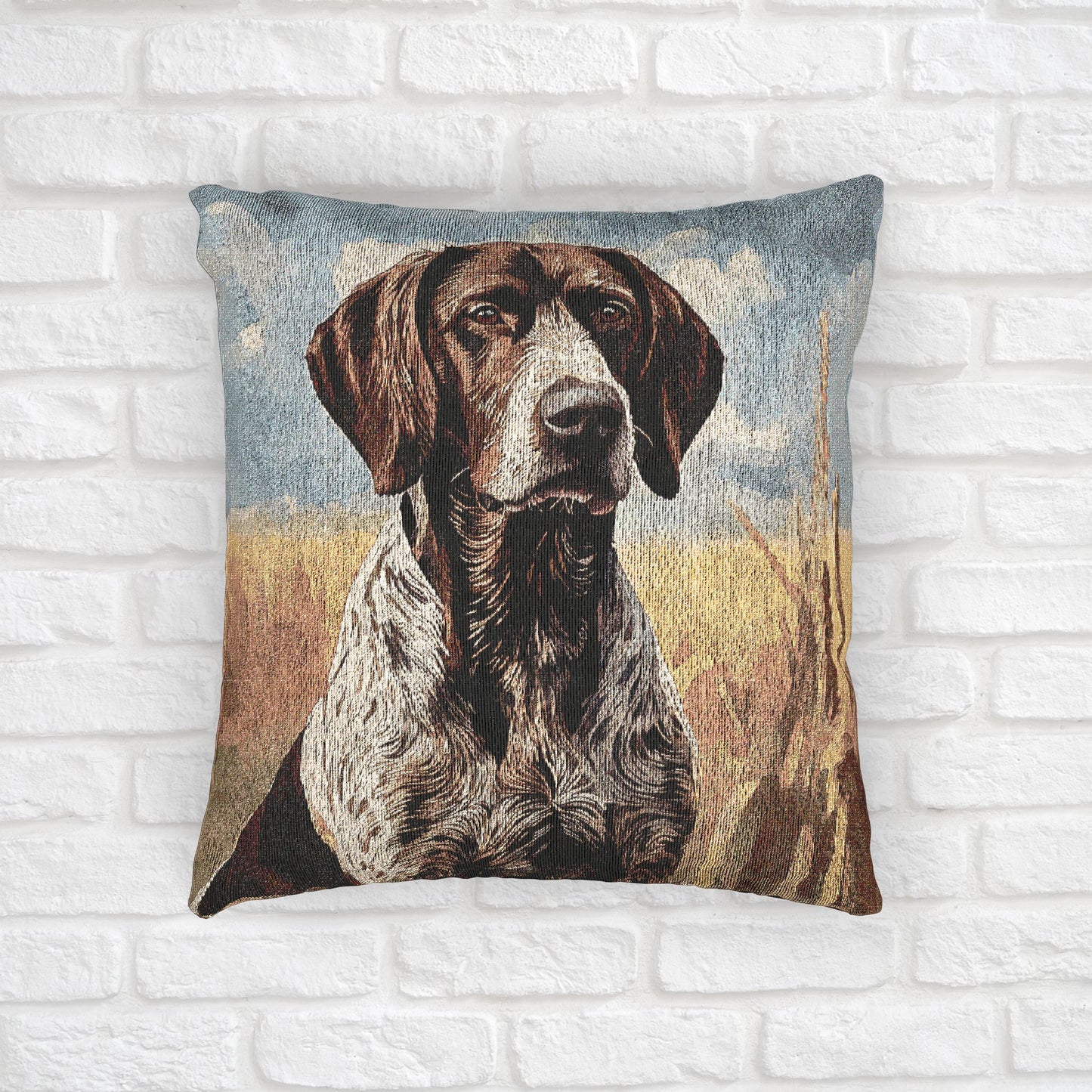 German Longhaired Pointer Woven Pillow – Watercolor Dog Art Décor