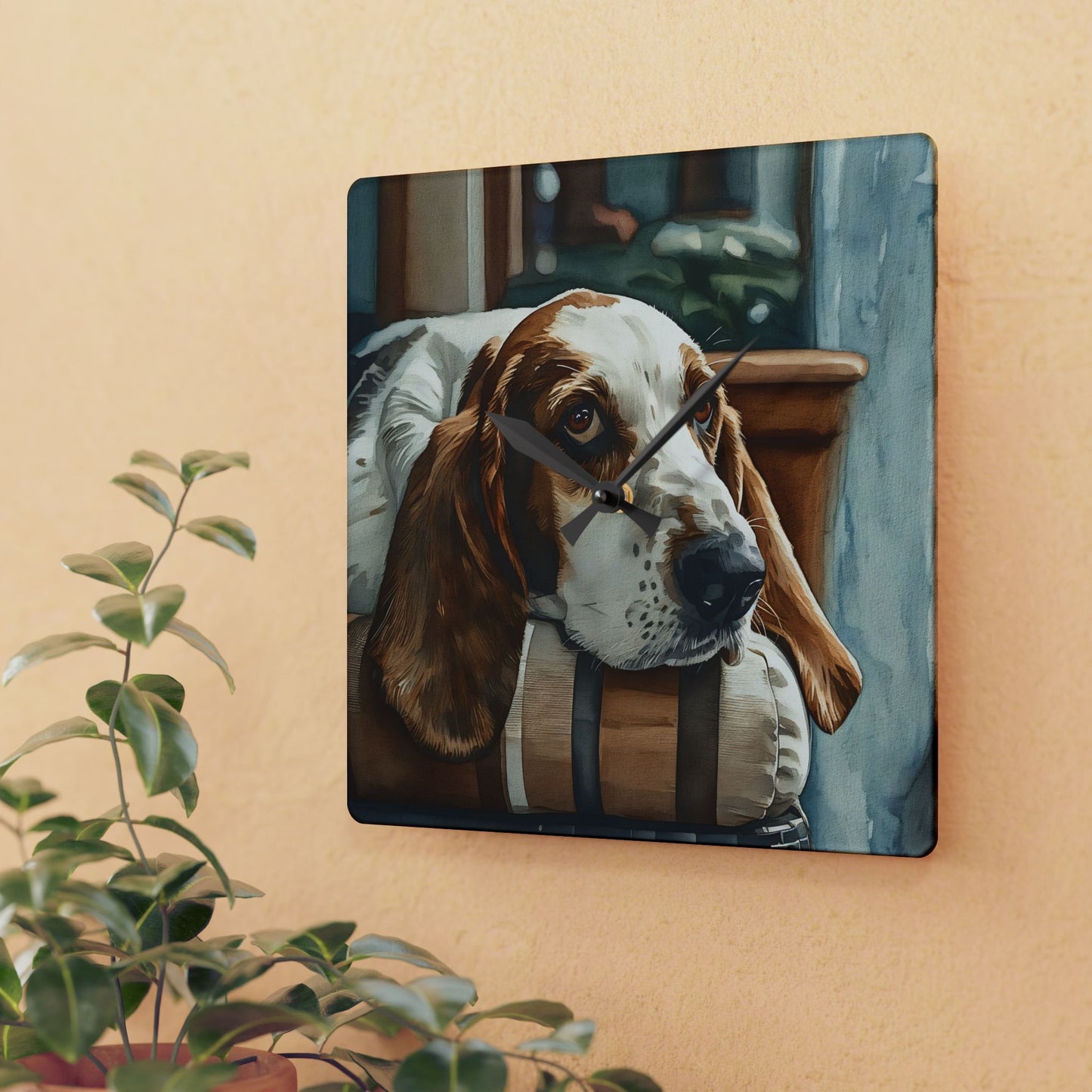 Basset Hound Wall Clock | Dog Lover Gift | Watercolor Basset Hound Art | Decorative Acrylic Clock