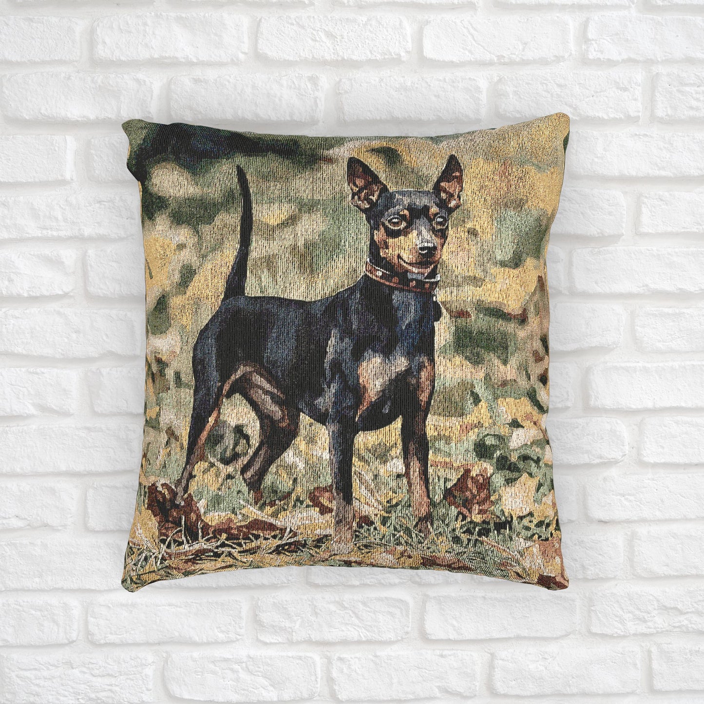 Miniature Pinscher Decorative Pillow – Confident Dog Lover Home Décor – Woven 17"x18" Accent Pillow
