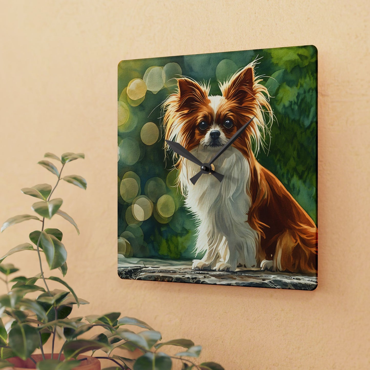 Papillon Wall Clock – Elegant Butterfly Dog Lover Gift – Watercolor Papillon Art