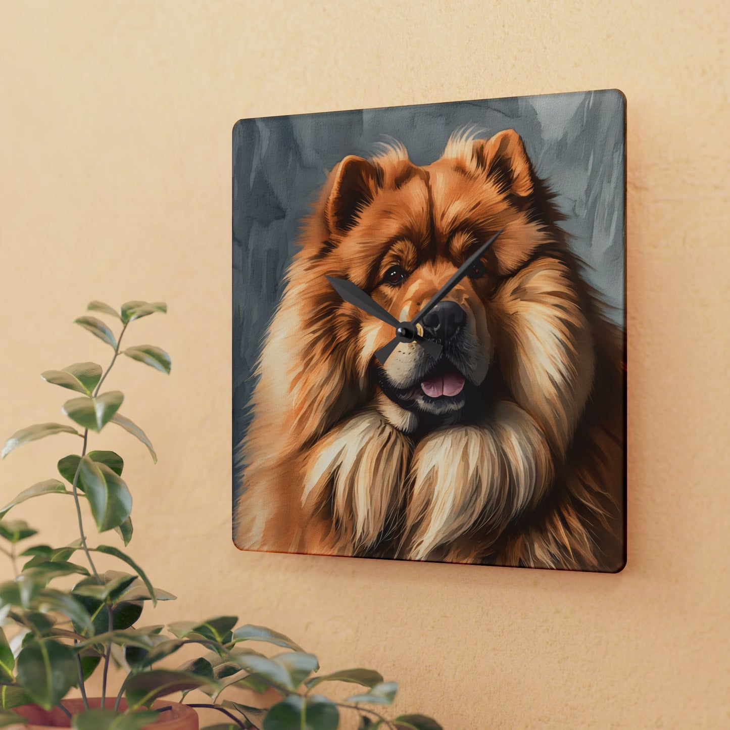 Chow Chow Acrylic Wall Clock – Elegant Watercolor Dog Lover Home Décor