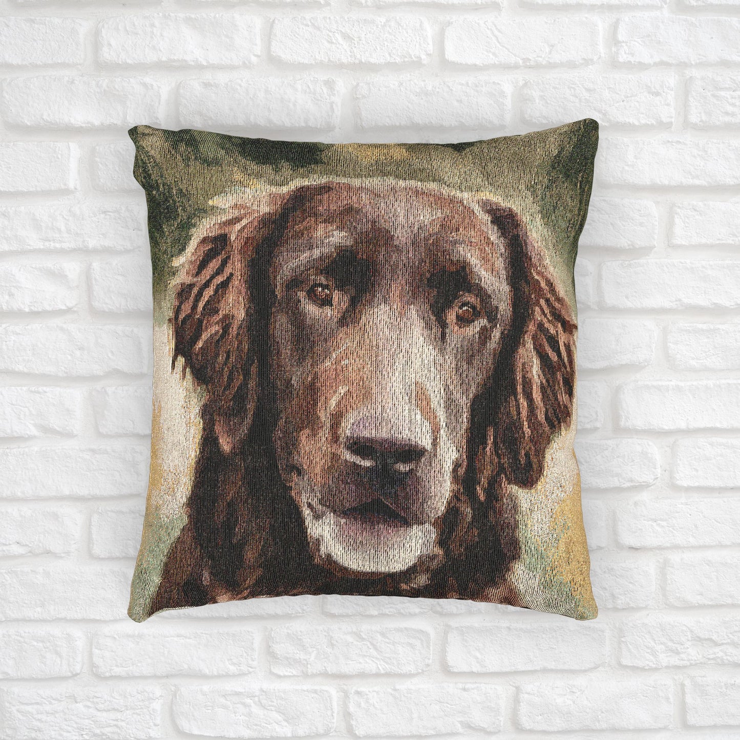Flat-Coated Retriever Woven Pillow – Watercolor Dog Lover Décor