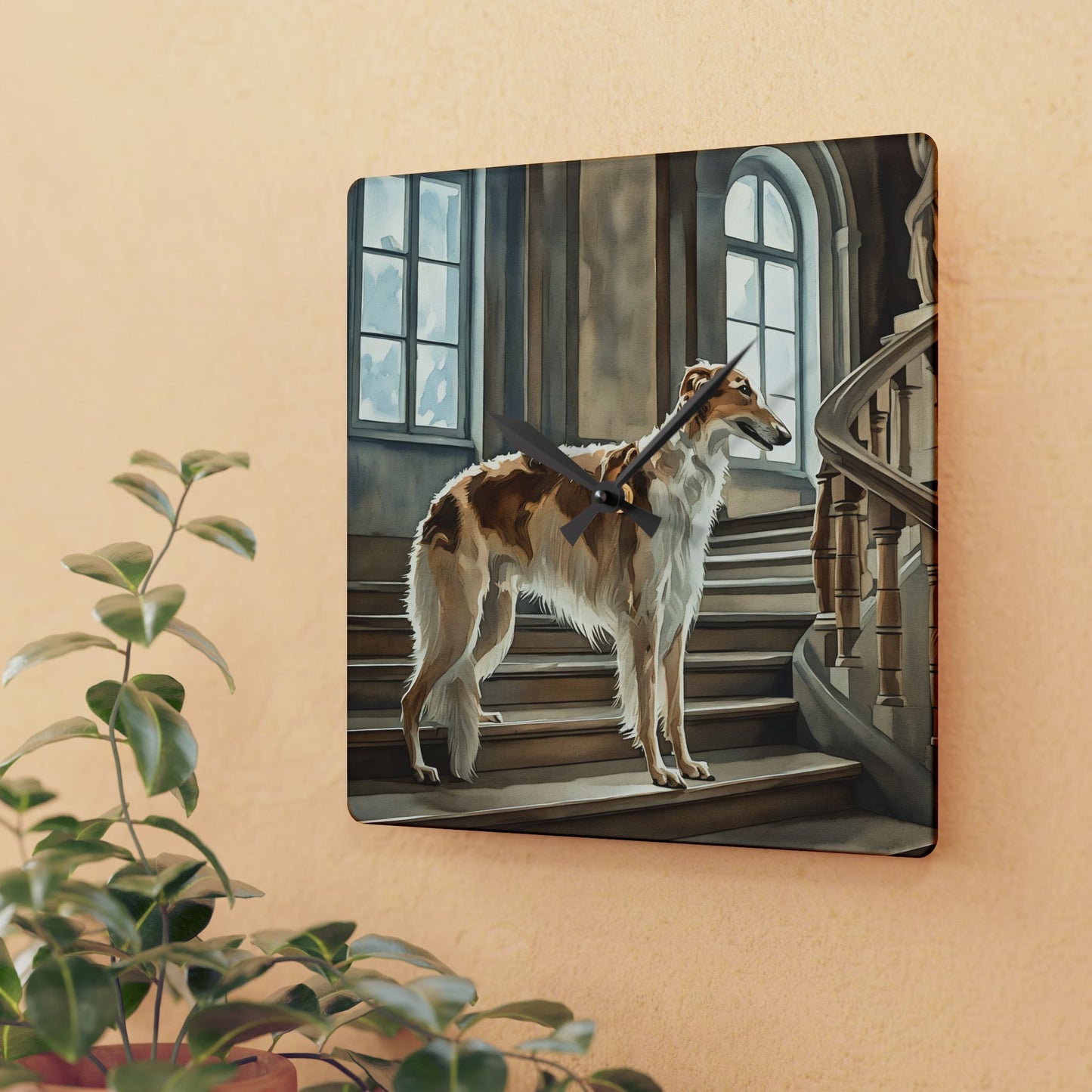 Borzoi Wall Clock | Dog Lover Gift | Decorative Acrylic Clock with Elegant Borzoi Art
