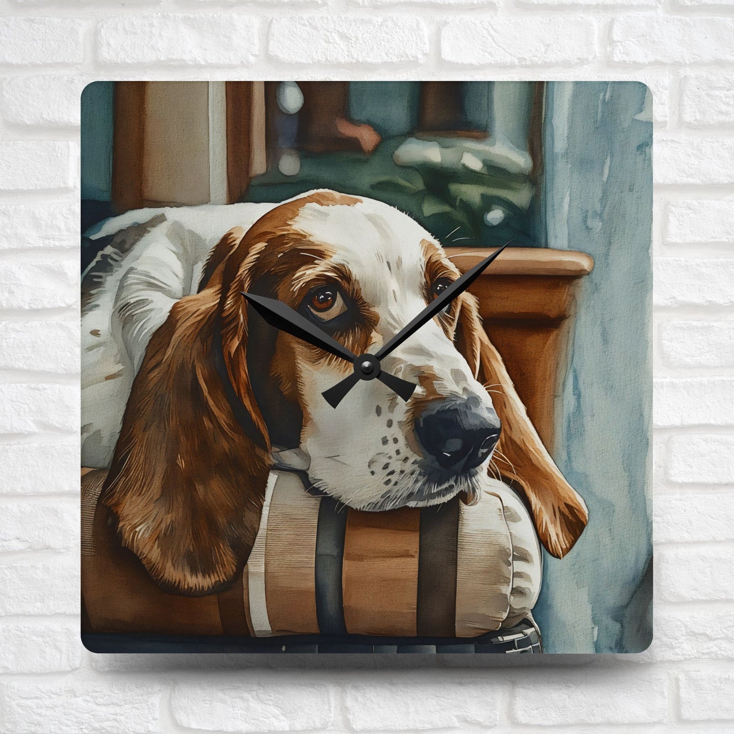 Basset Hound Wall Clock | Dog Lover Gift | Watercolor Basset Hound Art | Decorative Acrylic Clock