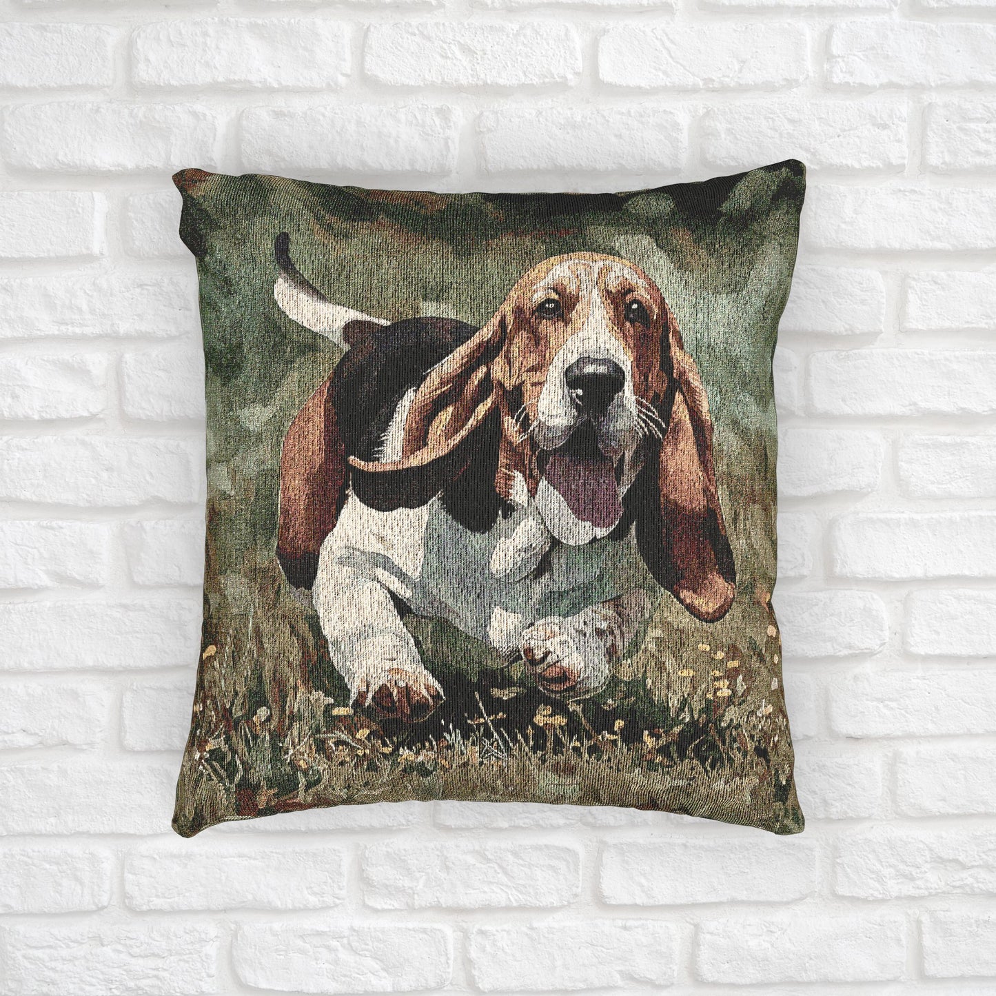 Basset Hound Pillow | Woven Dog Lover Home Décor | 17x18 Cotton Blend Throw Pillow