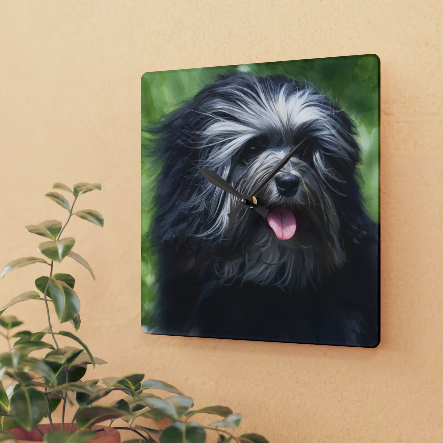 Löwchen Wall Clock | 10.75” Acrylic “Little Lion Dog” Décor
