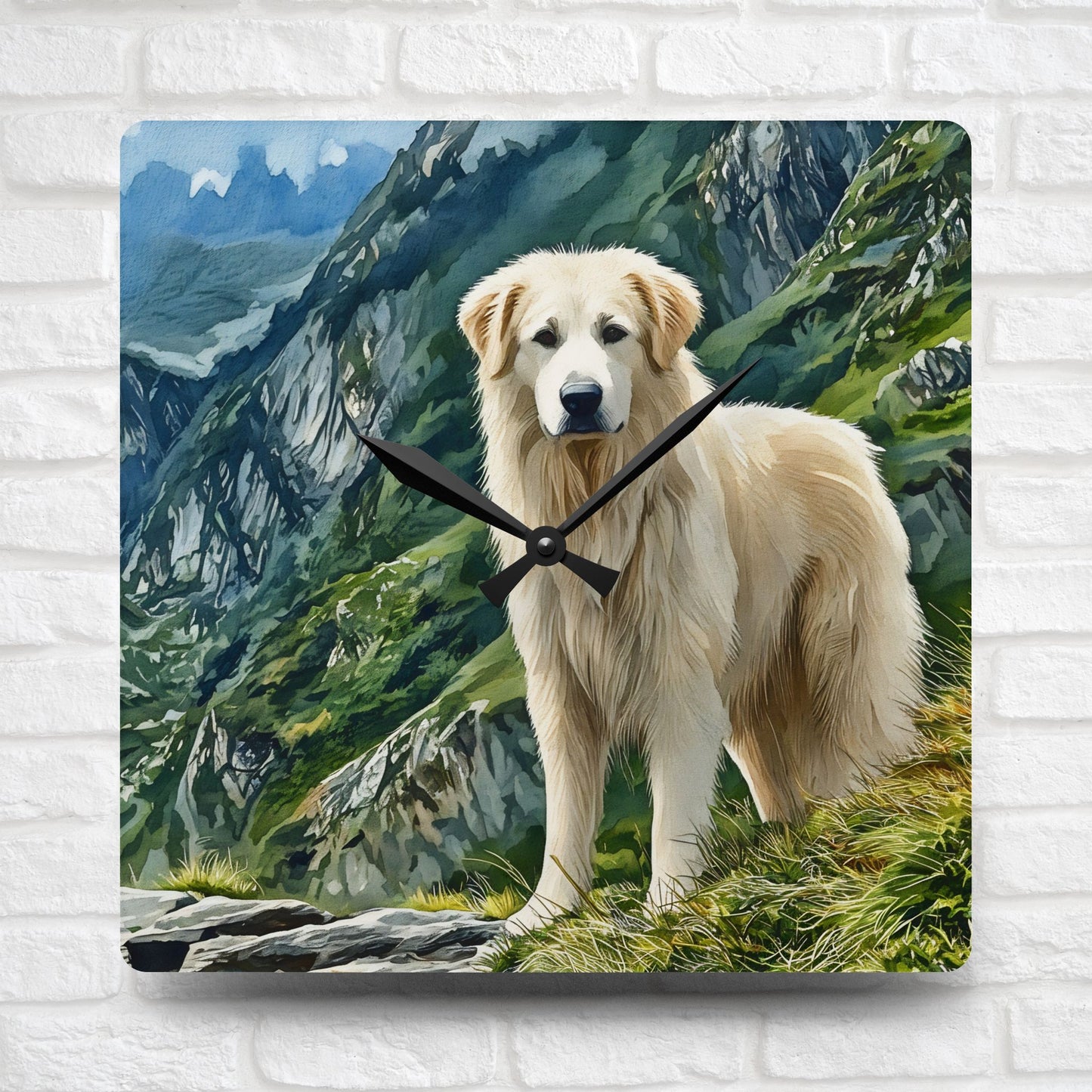 Great Pyrenees Wall Clock – Watercolor Dog Lover Home Décor