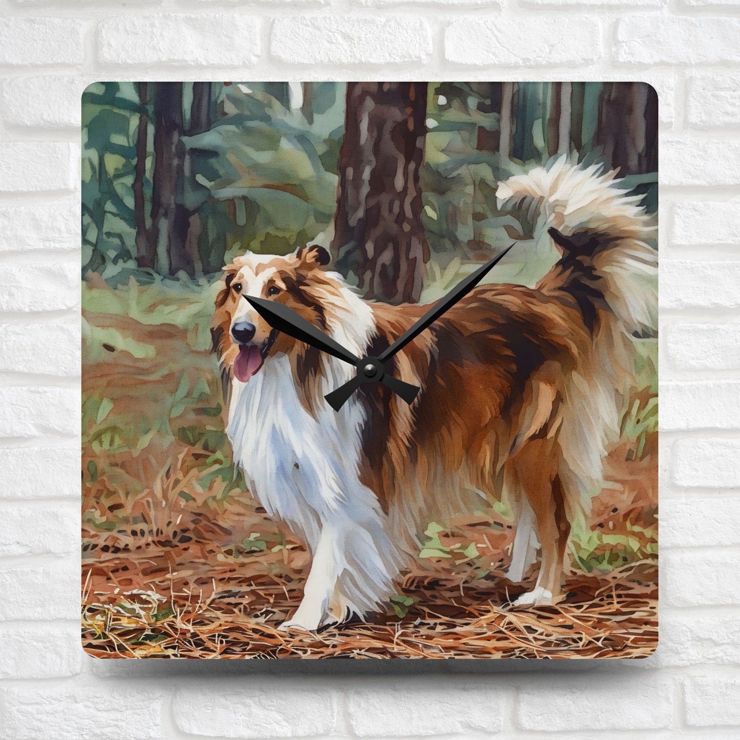 Collie Acrylic Wall Clock – Graceful Watercolor Dog Lover Gift