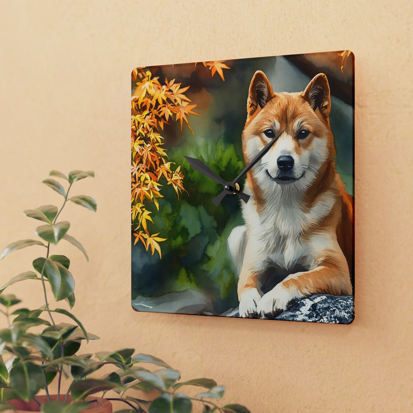Shiba Inu Wall Clock – Adorable Dog Lover Gift – Watercolor Shiba Inu Art