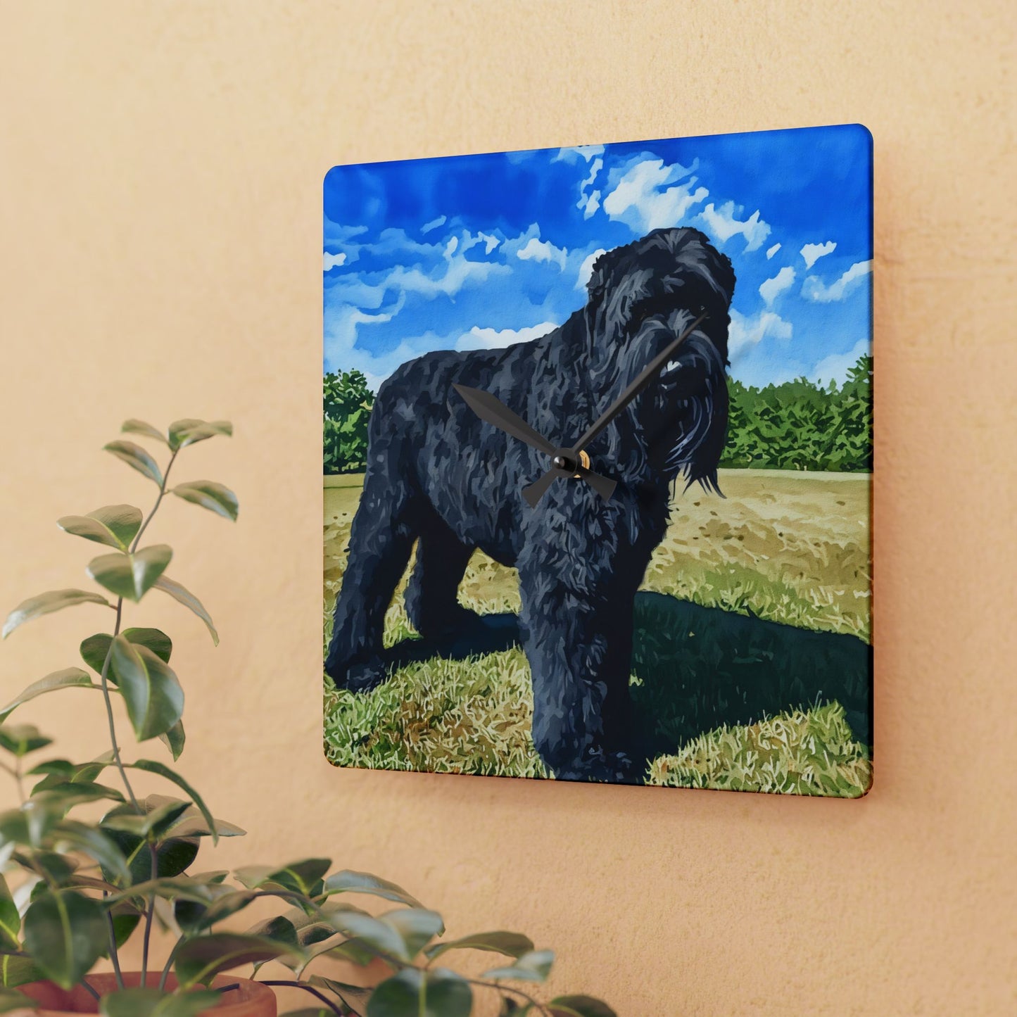 Black Russian Terrier Wall Clock | Dog Lover Gift | Decorative Acrylic Clock with Bold Terrier Art