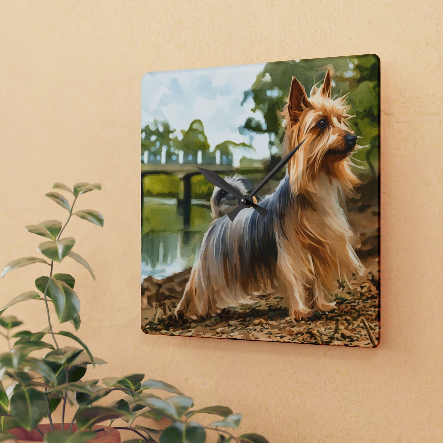 Silky Terrier Wall Clock – Cute Dog Lover Gift – Watercolor Silky Terrier Art