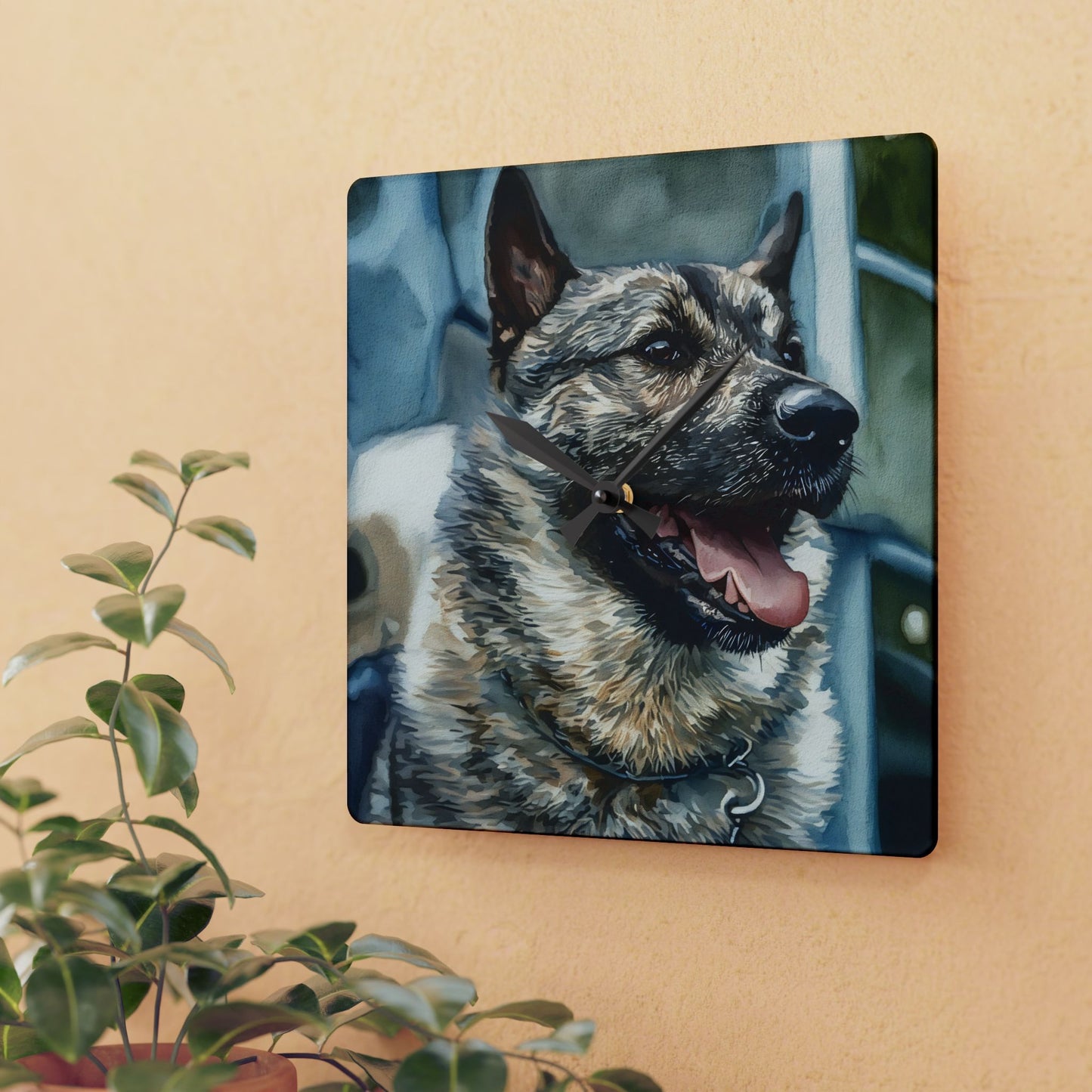 Norwegian Elkhound Wall Clock – Proud Nordic Dog Lover Gift – Watercolor Norwegian Elkhound Art