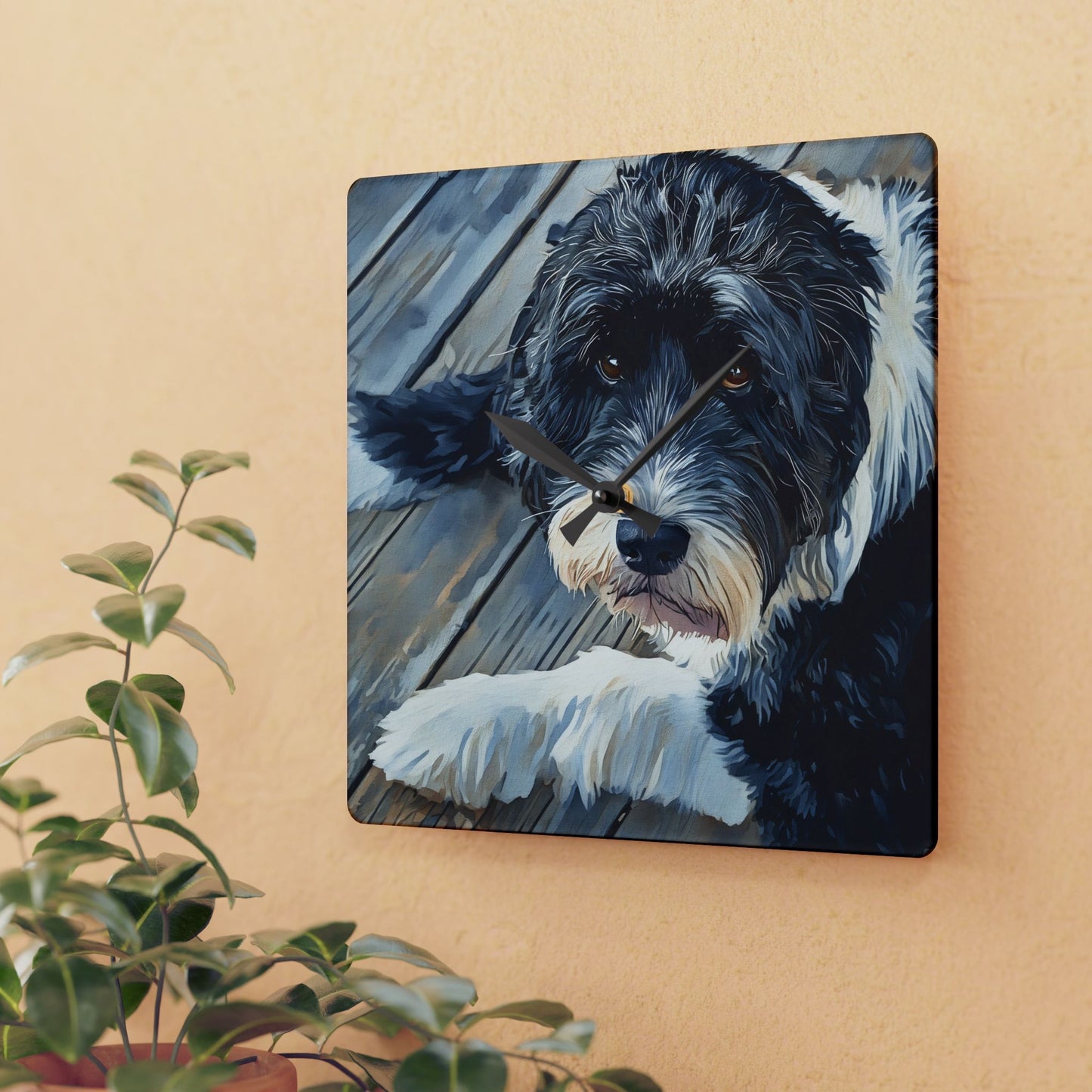 Portuguese Water Dog Wall Clock – Playful Dog Lover Gift – Watercolor PWD Art