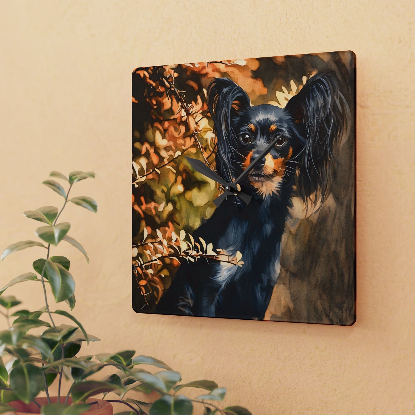Russian Toy Wall Clock – Elegant Small Dog Lover Gift – Watercolor Russian Toy Art
