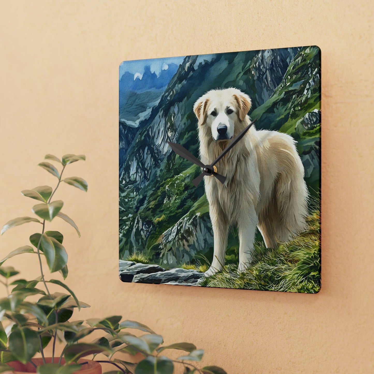 Great Pyrenees Wall Clock – Watercolor Dog Lover Home Décor