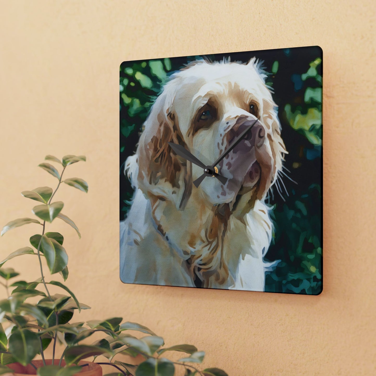 Clumber Spaniel Acrylic Wall Clock – Watercolor Dog Art Home Décor