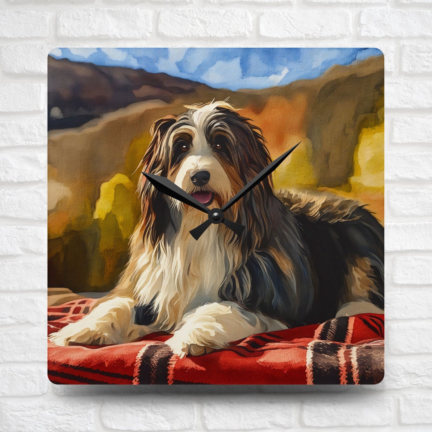 Bearded Collie Wall Clock | Dog Lover Gift | Watercolor Bearded Collie Art | Decorative Acrylic Clock