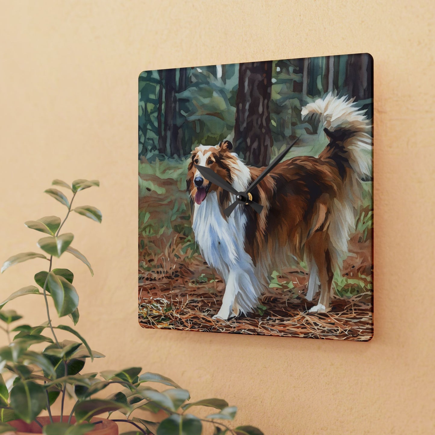 Collie Acrylic Wall Clock – Graceful Watercolor Dog Lover Gift