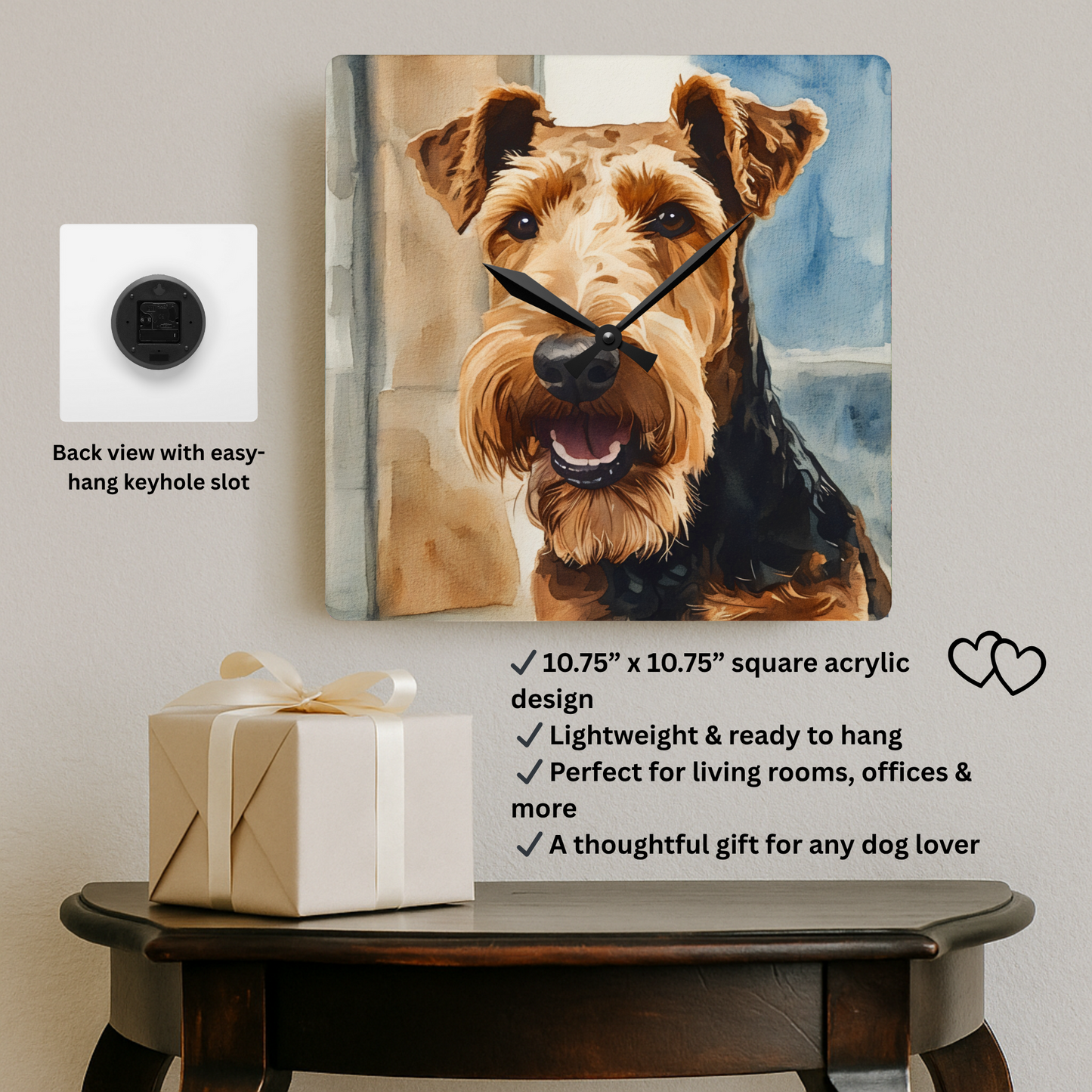 Airedale Terrier Wall Clock | King of Terriers Gift | Watercolor Dog Art Home Décor